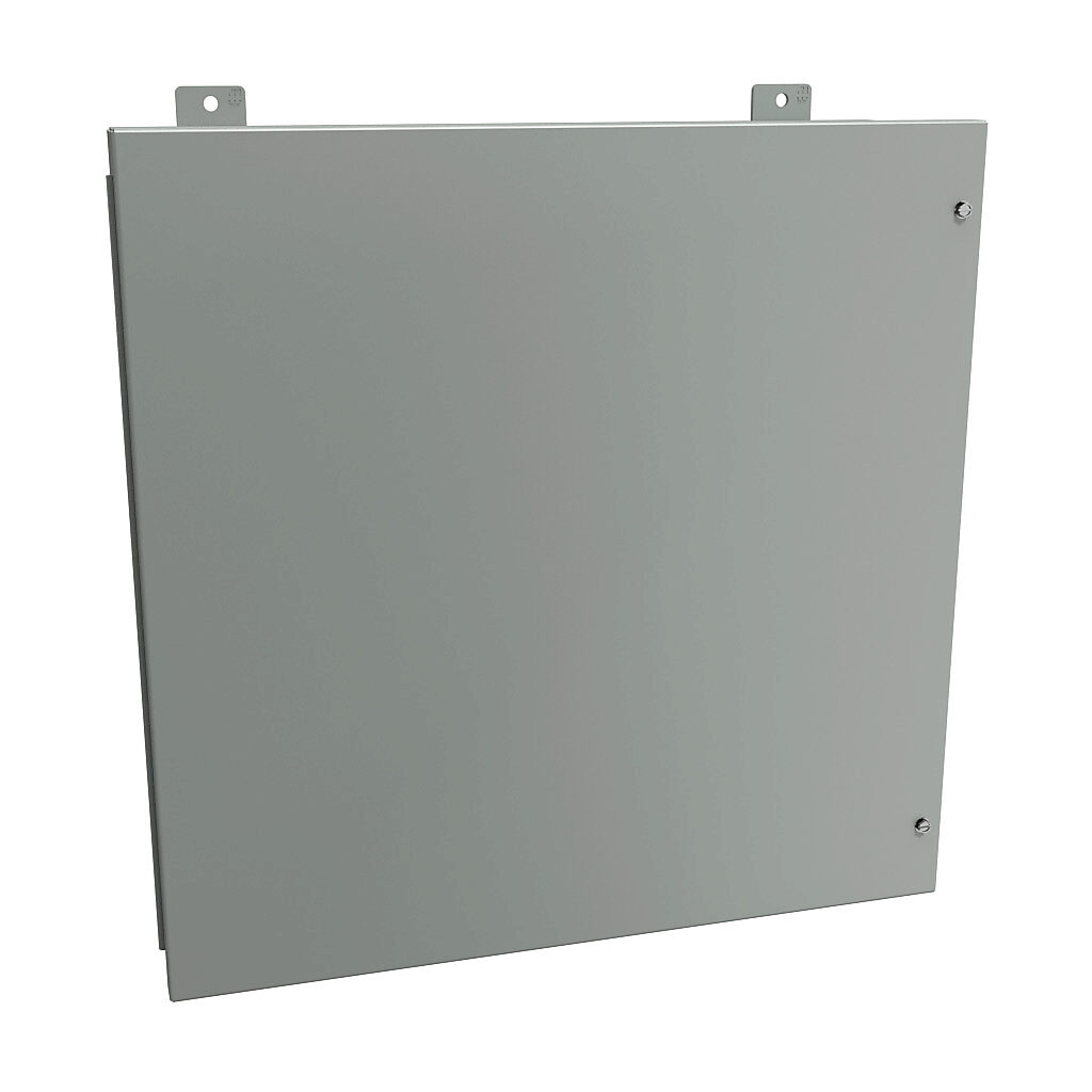 1418JJ7 - Hammond enclosure, NEMA 12, 24 x 24 x 7in (HxWxD), wall mount, carbon steel, ANSI 61 gray, powder coat finish, hinged screw cover.