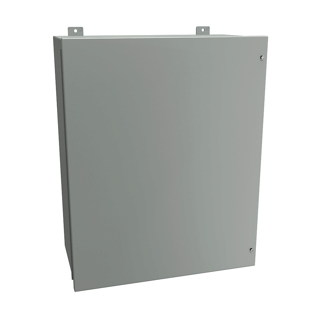 1418JK13 - Hammond enclosure, NEMA 12, 30 x 24 x 13in (HxWxD), wall mount, carbon steel, ANSI 61 gray, powder coat finish, hinged screw cover.