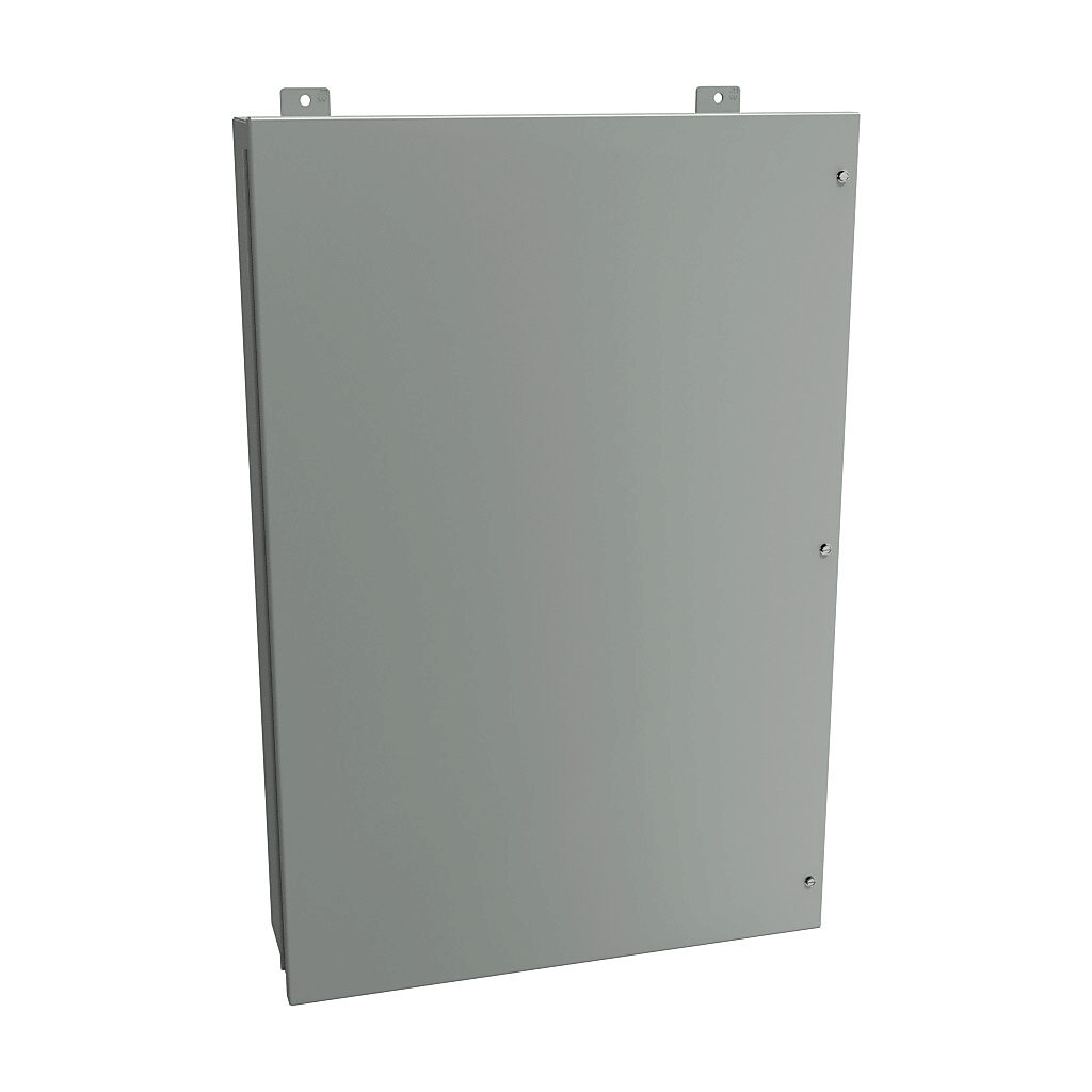 1418JL7 - Hammond enclosure, NEMA 12, 36 x 24 x 7in (HxWxD), wall mount, carbon steel, ANSI 61 gray, powder coat finish, hinged screw cover.