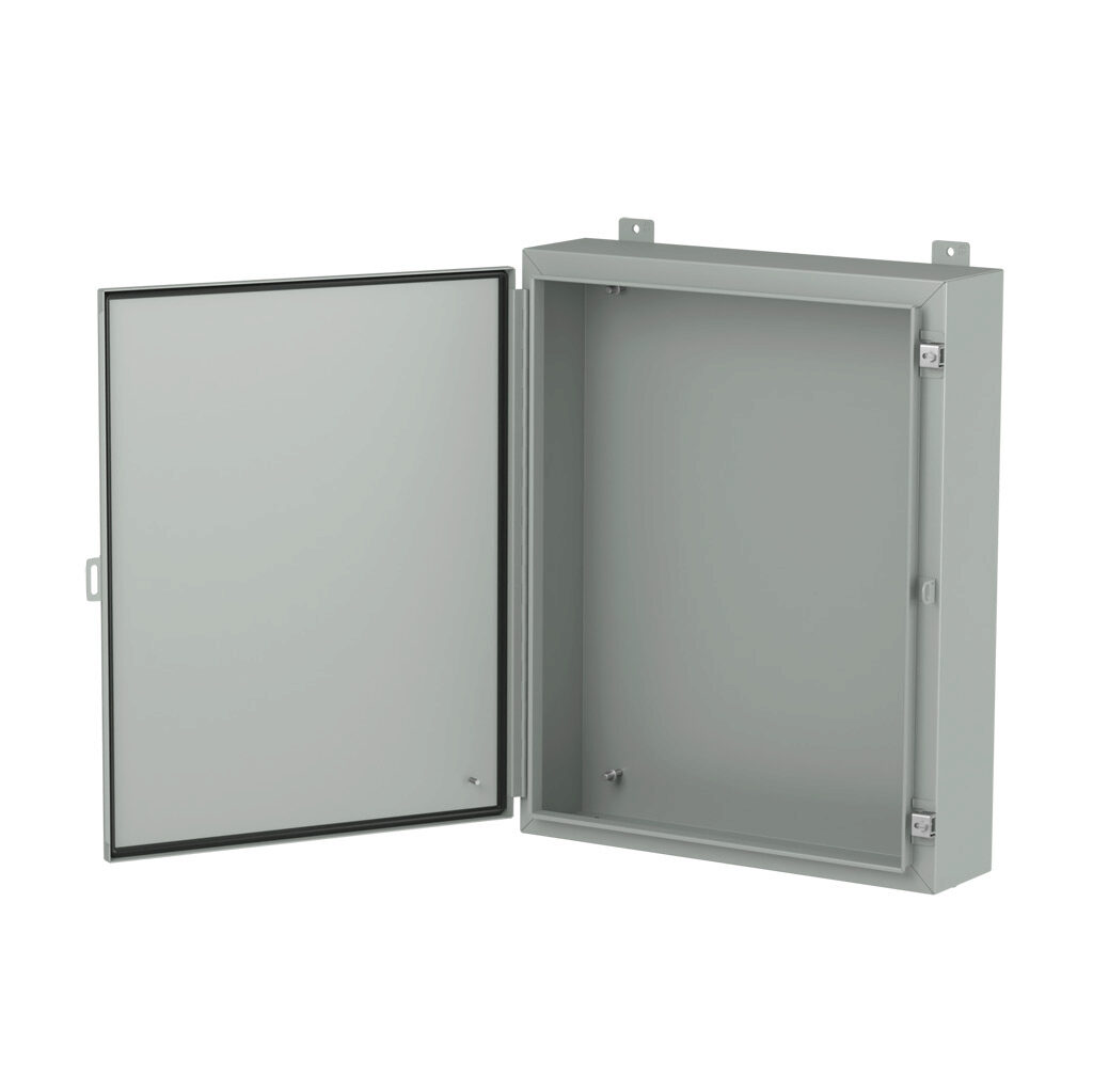 1418K6LP - Hammond enclosure, NEMA 3R/4/12/13, 30 x 24 x 6in (HxWxD), wall mount, carbon steel, ANSI 61 gray, powder coat finish, single-door, stainless steel clamps, padlock hasp and staple.