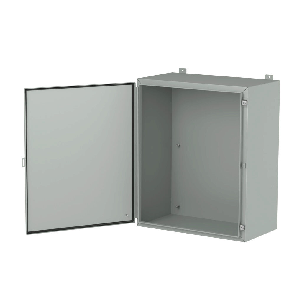 1418M16LP - Hammond enclosure, NEMA 3R/4/12/13, 36 x 30 x 16in (HxWxD), wall mount, carbon steel, ANSI 61 gray, powder coat finish, single-door, stainless steel clamps, padlock hasp and staple.