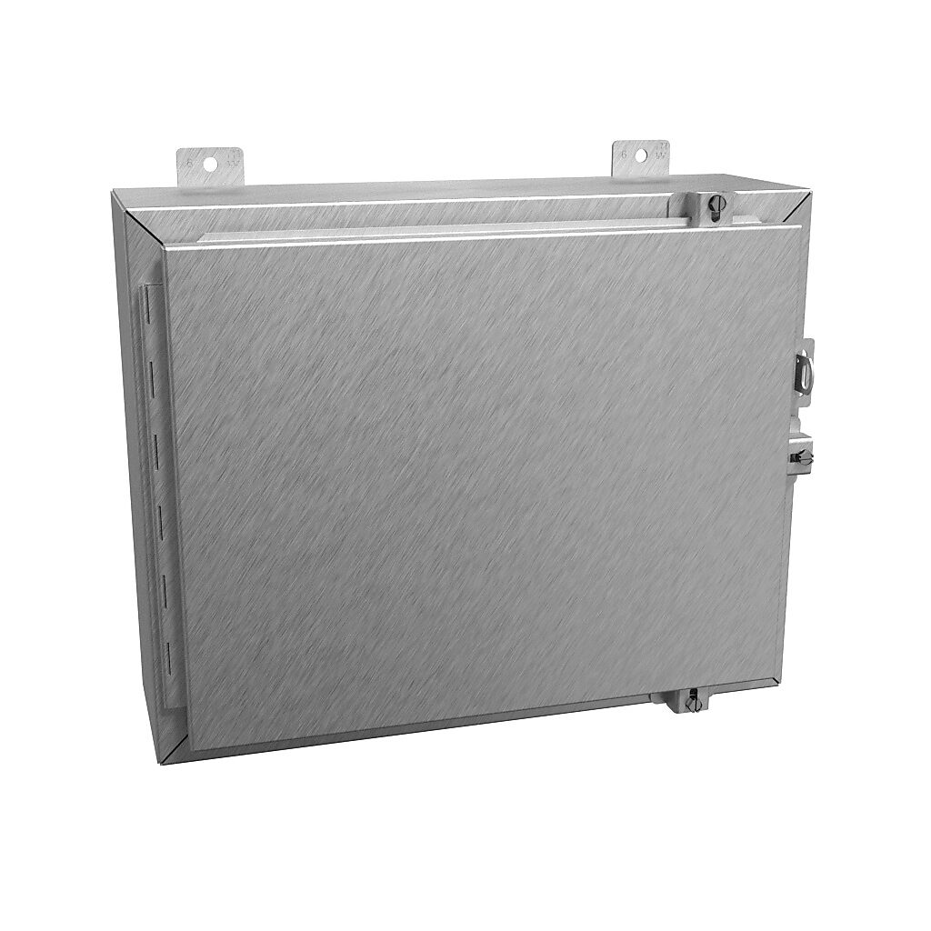 1418N4S16CR6 - Hammond enclosure, NEMA 3R/4/4X/12/13, 16 x 20 x 6in (HxWxD), wall mount, 316 stainless steel, #4 brush finish, single-door, stainless steel clamps, padlock hasp and staple.