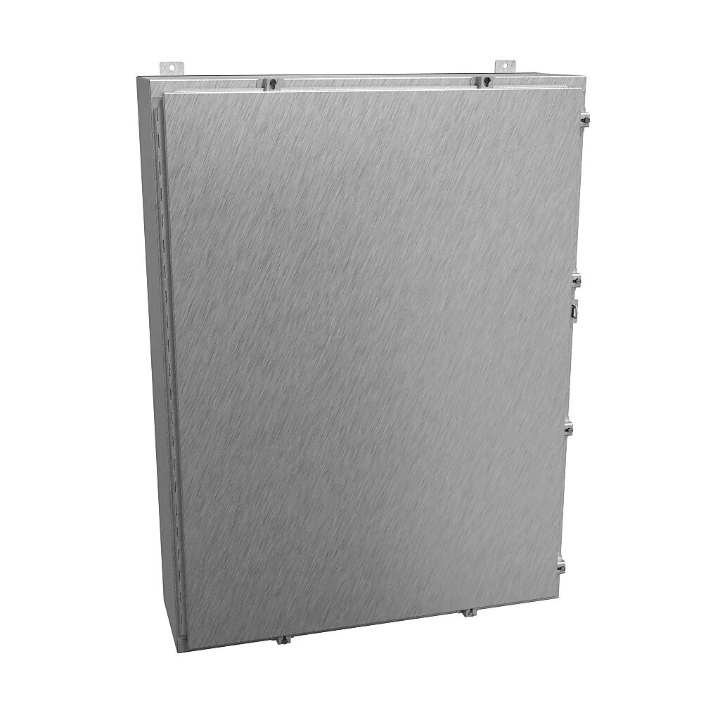 1418N4S16S10 - Hammond enclosure, NEMA 3R/4/4X/12/13, 48 x 36 x 10in (HxWxD), wall mount, 316 stainless steel, #4 brush finish, single-door, stainless steel clamps, padlock hasp and staple.