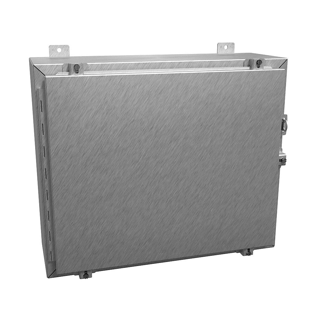 1418N4SSER8 - Hammond enclosure, NEMA 3R/4/4X/12/13, 20 x 24 x 8in (HxWxD), wall mount, 304 stainless steel, #4 brush finish, single-door, stainless steel clamps, padlock hasp and staple.