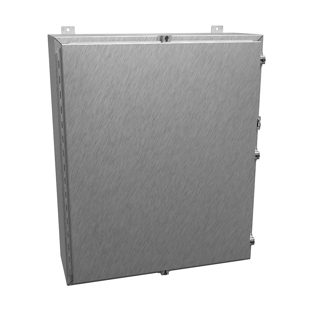 1418N4SSM10 - Hammond enclosure, NEMA 3R/4/4X/12/13, 36 x 30 x 10in (HxWxD), wall mount, 304 stainless steel, #4 brush finish, single-door, stainless steel clamps, padlock hasp and staple.
