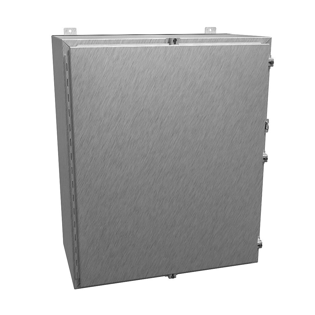 1418N4SSM16 - Hammond enclosure, NEMA 3R/4/4X/12/13, 36 x 30 x 16in (HxWxD), wall mount, 304 stainless steel, #4 brush finish, single-door, stainless steel clamps, padlock hasp and staple.