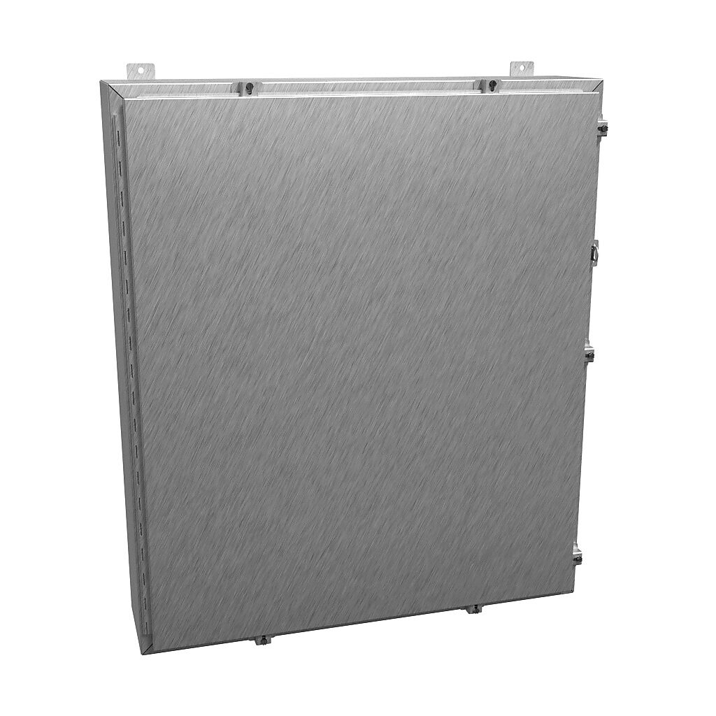 1418N4SSP8 - Hammond enclosure, NEMA 3R/4/4X/12/13, 42 x 36 x 8in (HxWxD), wall mount, 304 stainless steel, #4 brush finish, single-door, stainless steel clamps, padlock hasp and staple.
