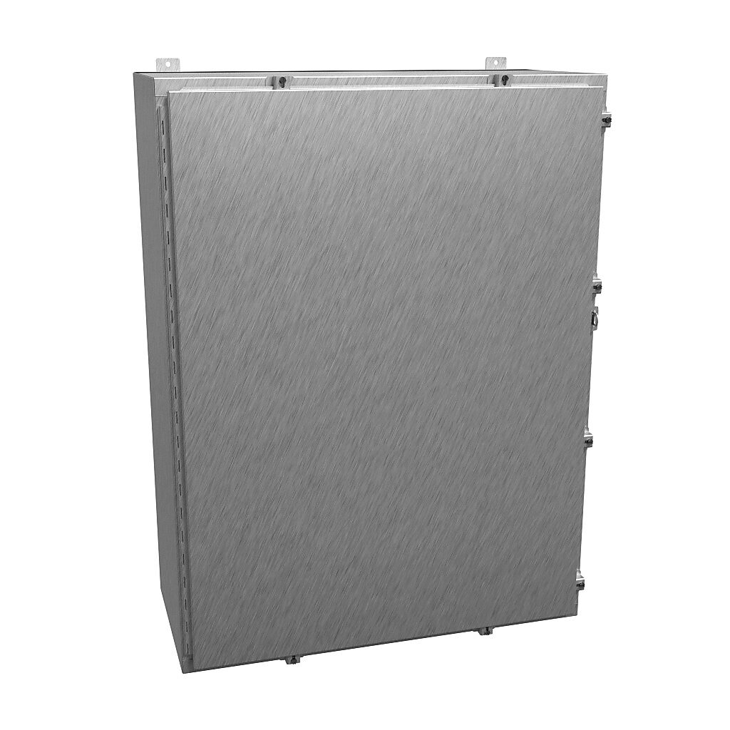 1418N4SSS16 - Hammond enclosure, NEMA 3R/4/4X/12/13, 48 x 36 x 16in (HxWxD), wall mount, 304 stainless steel, #4 brush finish, single-door, stainless steel clamps, padlock hasp and staple.
