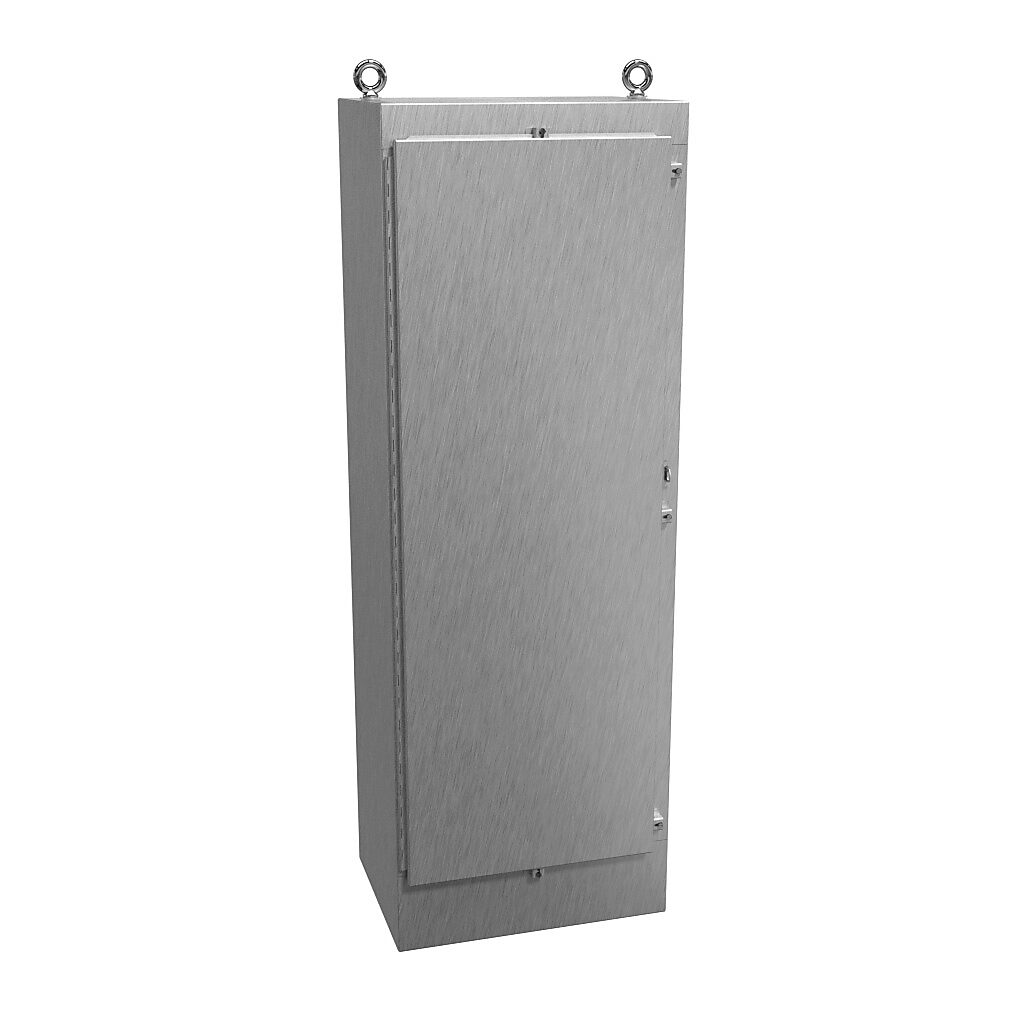1418N4SSW18 - Hammond enclosure, NEMA 3R/4/4X/12/13, 72 x 24 x 18in (HxWxD), freestanding, 304 stainless steel, #4 brush finish, single-door, stainless steel clamps, padlock hasp and staple.