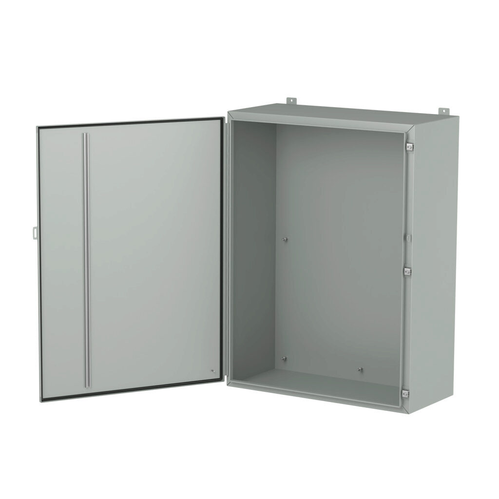1418S16LP - Hammond enclosure, NEMA 3R/4/12/13, 48 x 36 x 16in (HxWxD), wall mount, carbon steel, ANSI 61 gray, powder coat finish, single-door, stainless steel clamps, padlock hasp and staple.