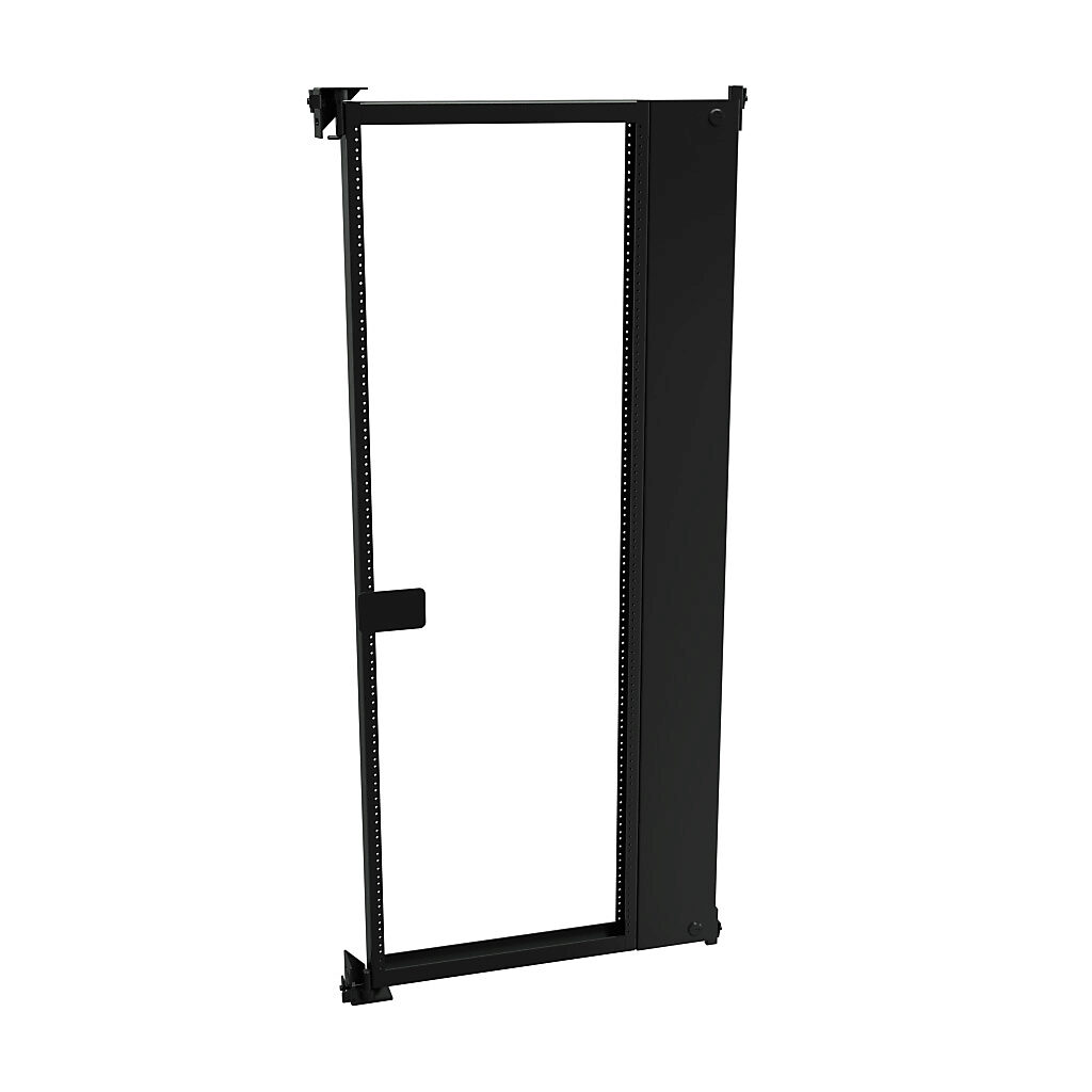 1418SFX - Hammond rack mounting swing frame, carbon steel, black, powder coat finish. For use with 72x30in (HxW) freestanding enclosures. Mounting hardware included.