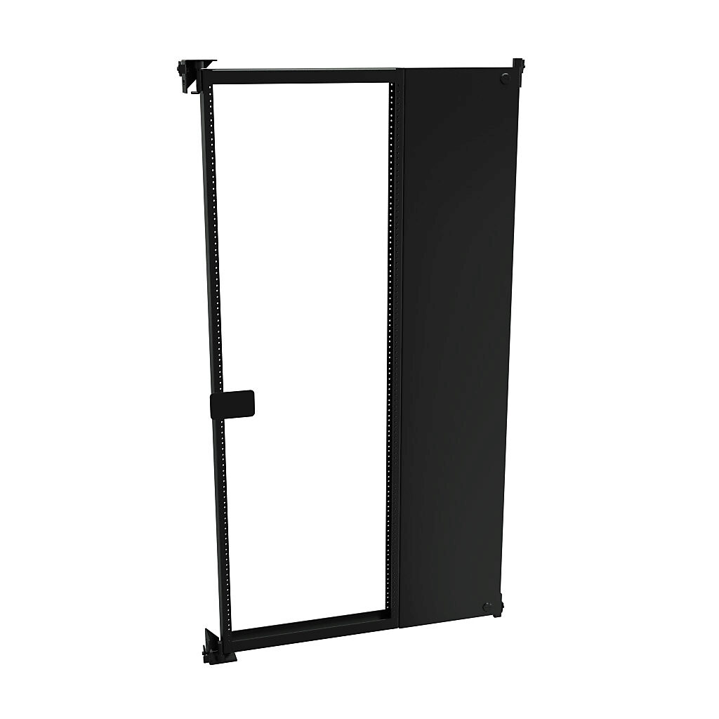 1418SFY - Hammond rack mounting swing frame, carbon steel, black, powder coat finish. For use with 72x36in (HxW) freestanding enclosures. Mounting hardware included.