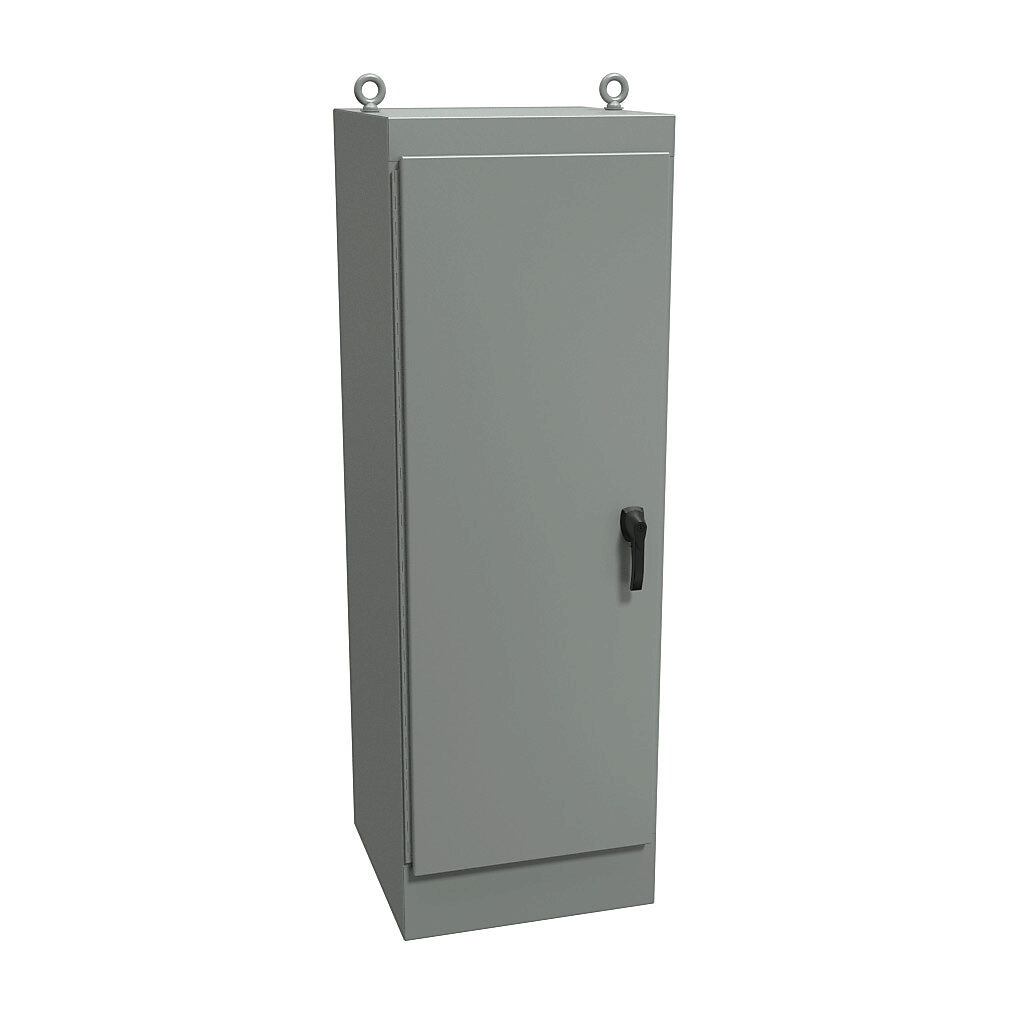 1418WD24 - Hammond enclosure, NEMA 12, 72 x 24 x 24in (HxWxD), freestanding, dual access, carbon steel, ANSI 61 gray, powder coat finish, single-door, 3-point keylocking handle.
