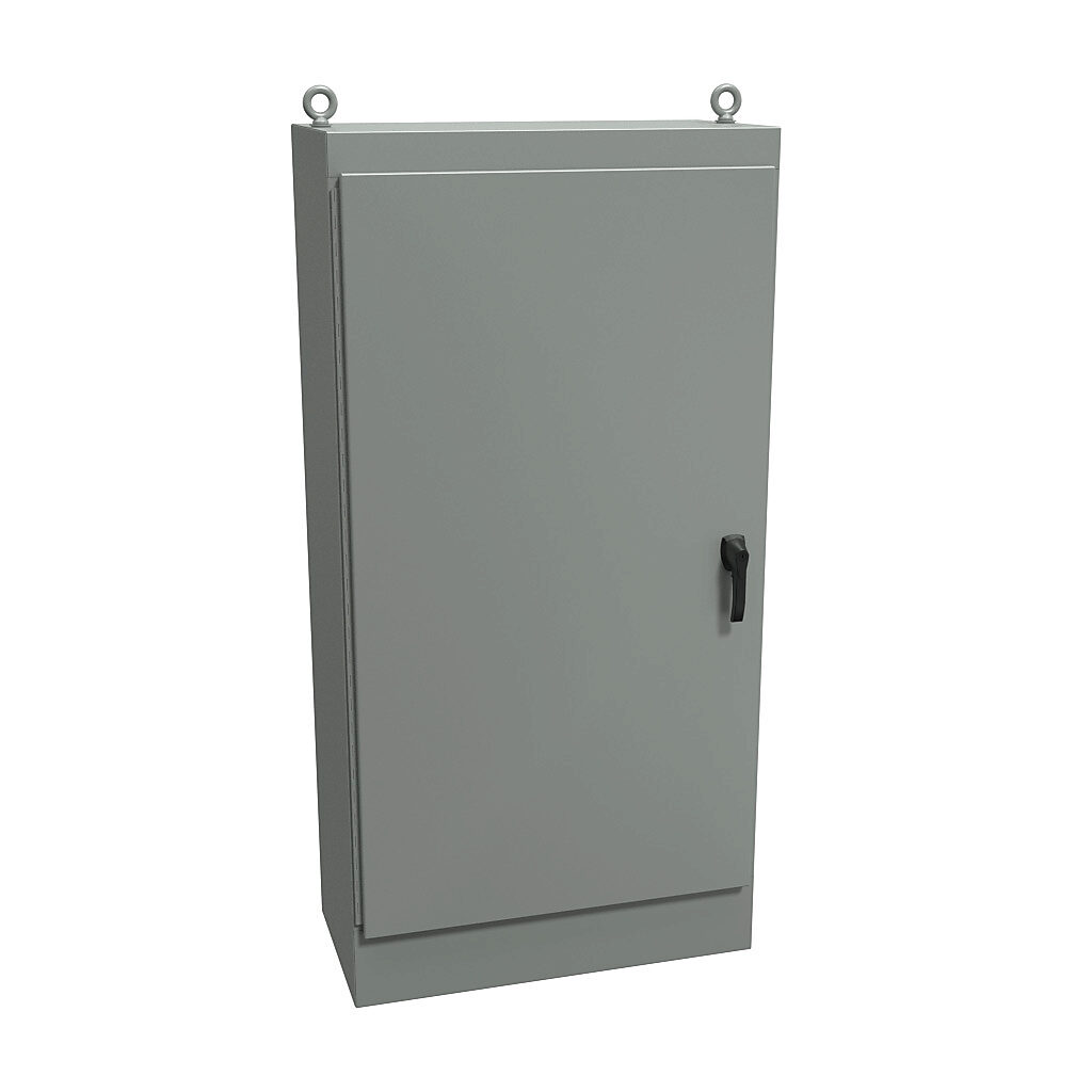 1418Y18 - Hammond enclosure, NEMA 12, 72 x 36 x 18in (HxWxD), freestanding, carbon steel, ANSI 61 gray, powder coat finish, single-door, 3-point keylocking handle.