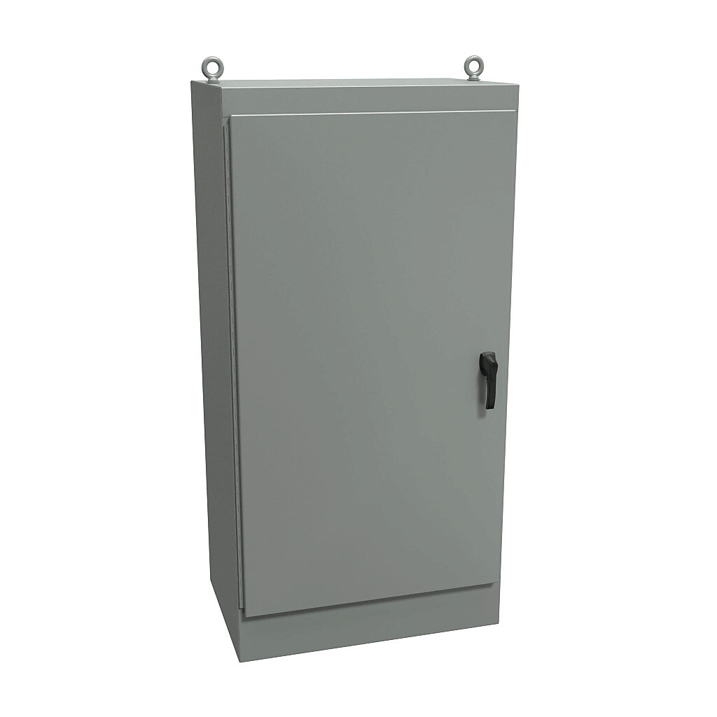 1418Y24 - Hammond enclosure, NEMA 12, 72 x 36 x 24in (HxWxD), freestanding, carbon steel, ANSI 61 gray, powder coat finish, single-door, 3-point keylocking handle.