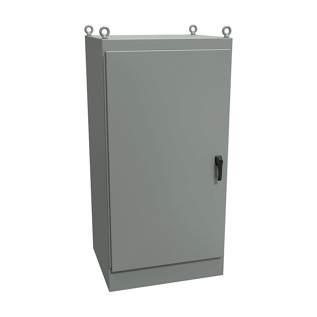 1418Y30 - Hammond enclosure, NEMA 12, 72 x 36 x 30in (HxWxD), freestanding, carbon steel, ANSI 61 gray, powder coat finish, single-door, 3-point keylocking handle.