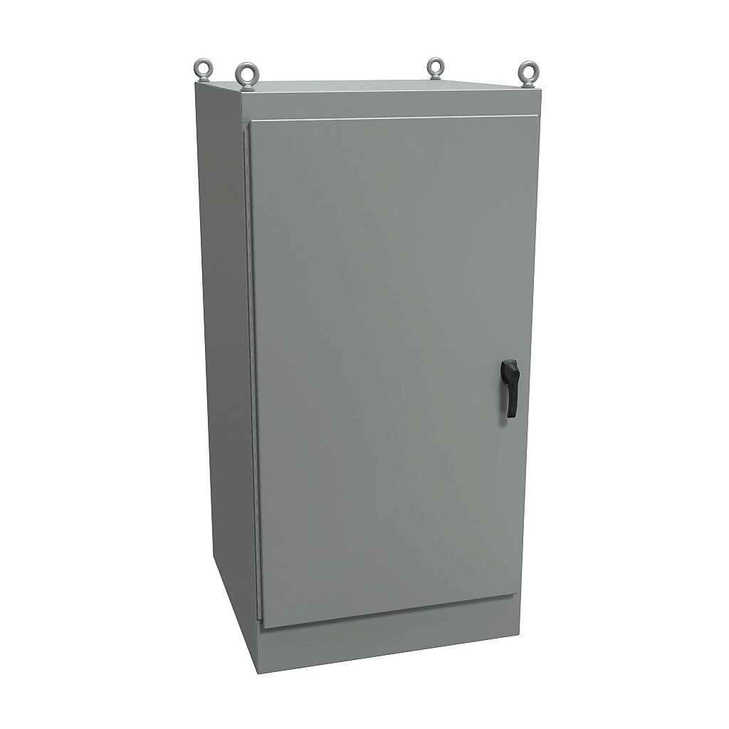 1418Y36 - Hammond enclosure, NEMA 12, 72 x 36 x 36in (HxWxD), freestanding, carbon steel, ANSI 61 gray, powder coat finish, single-door, 3-point keylocking handle.