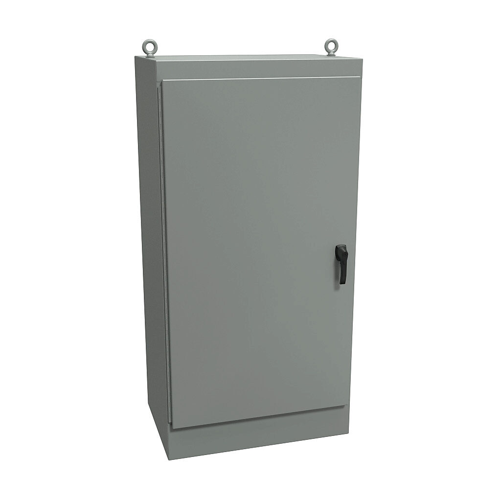 1418YD24 - Hammond enclosure, NEMA 12, 72 x 36 x 24in (HxWxD), freestanding, dual access, carbon steel, ANSI 61 gray, powder coat finish, single-door, 3-point keylocking handle.