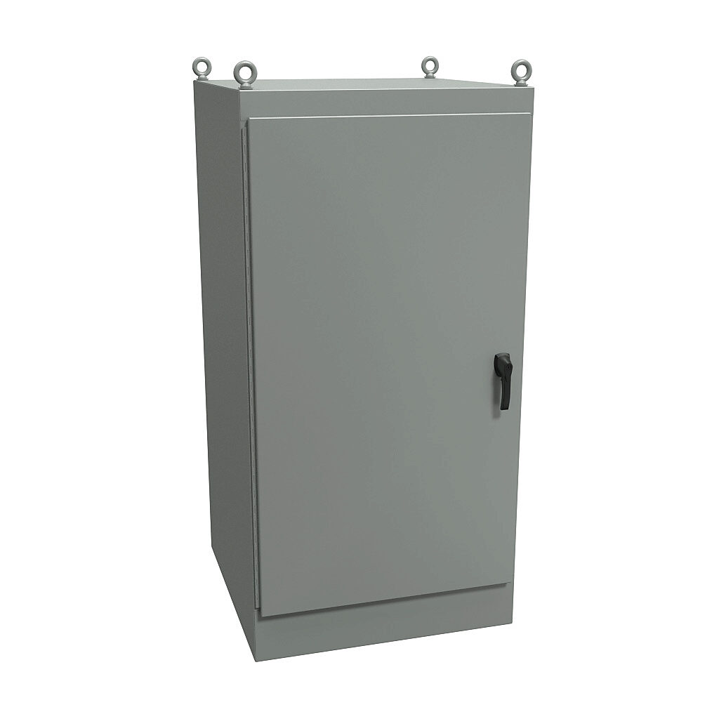 1418YD36 - Hammond enclosure, NEMA 12, 72 x 36 x 36in (HxWxD), freestanding, dual access, carbon steel, ANSI 61 gray, powder coat finish, single-door, 3-point keylocking handle.