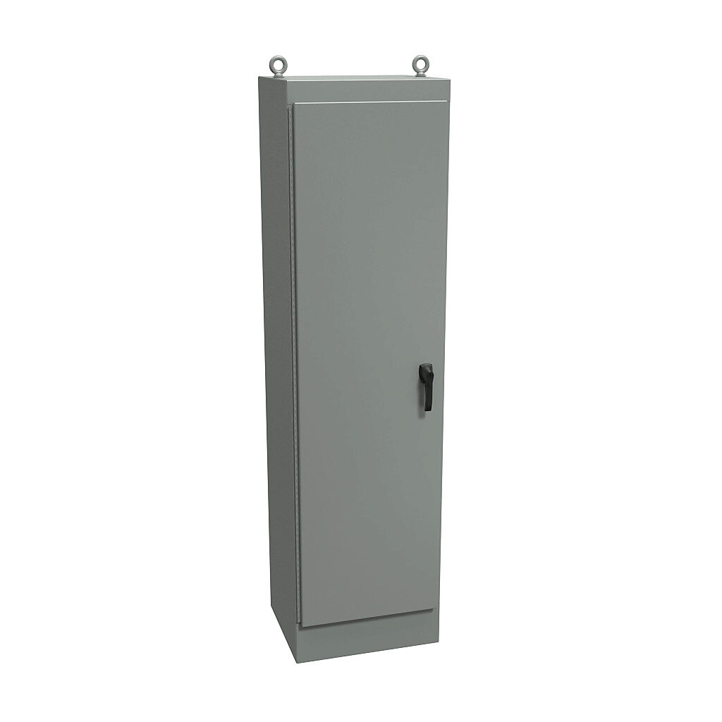 1418YW20 - Hammond enclosure, NEMA 12, 90 x 24 x 20in (HxWxD), freestanding, carbon steel, ANSI 61 gray, powder coat finish, single-door, 3-point keylocking handle.