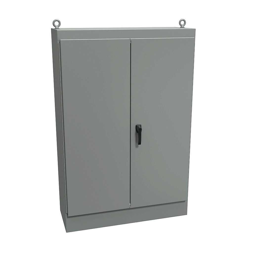 1418ZW18 - Hammond enclosure, NEMA 12, 72 x 48 x 18in (HxWxD), freestanding, carbon steel, ANSI 61 gray, powder coat finish, double-door, 3-point keylocking handle.