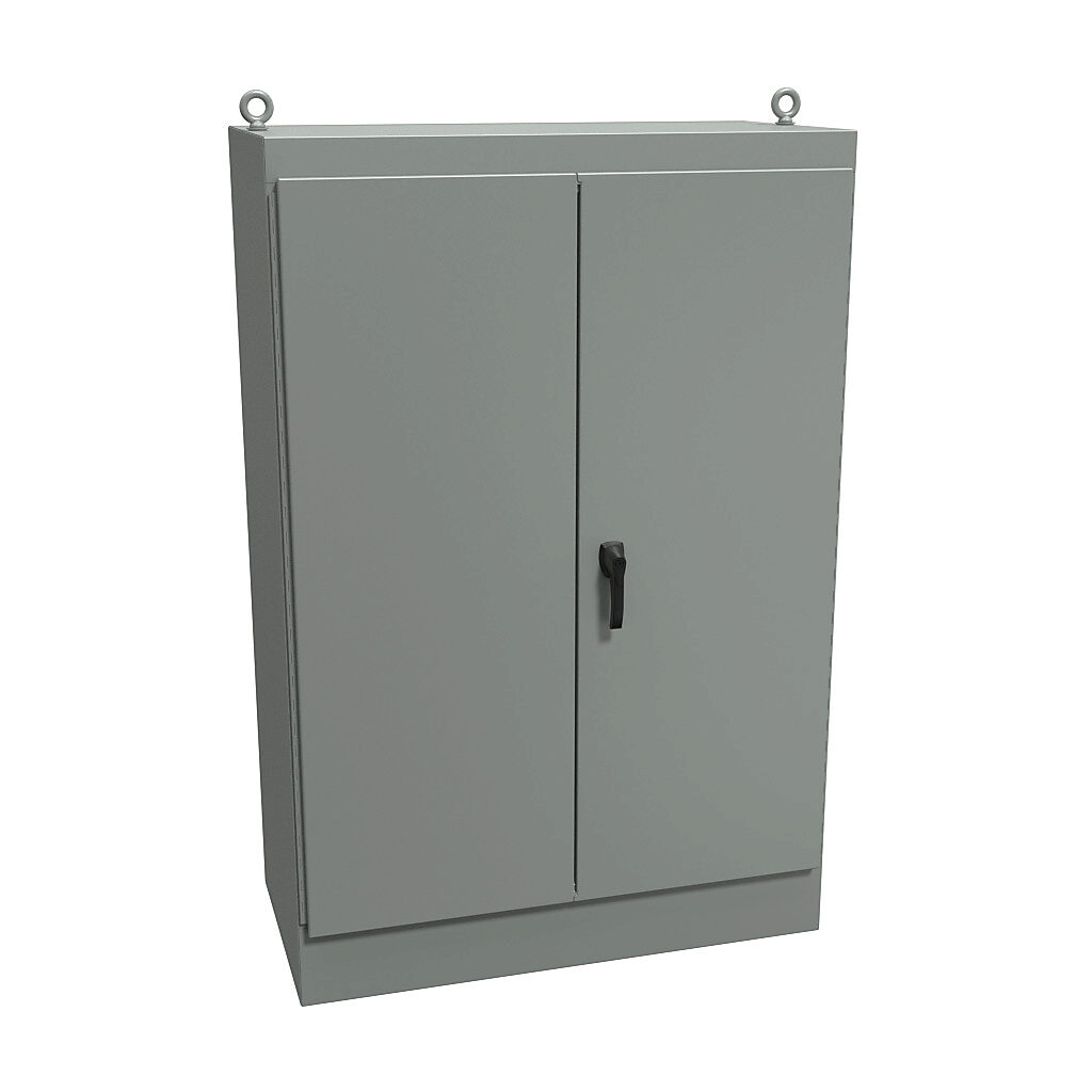 1418ZWD24 - Hammond enclosure, NEMA 12, 72 x 48 x 24in (HxWxD), freestanding, dual access, carbon steel, ANSI 61 gray, powder coat finish, double-door, 3-point keylocking handle.