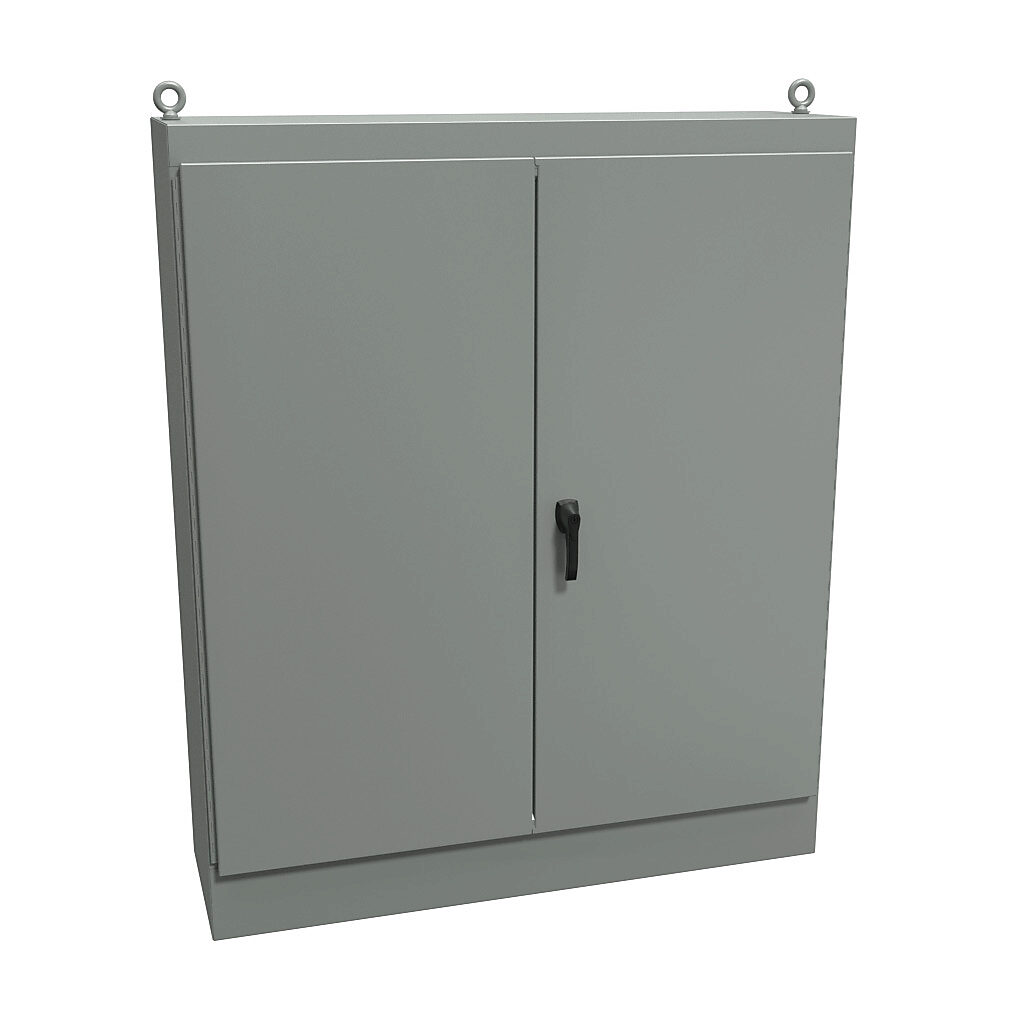 1418ZX18 - Hammond enclosure, NEMA 12, 72 x 60 x 18in (HxWxD), freestanding, carbon steel, ANSI 61 gray, powder coat finish, double-door, 3-point keylocking handle.