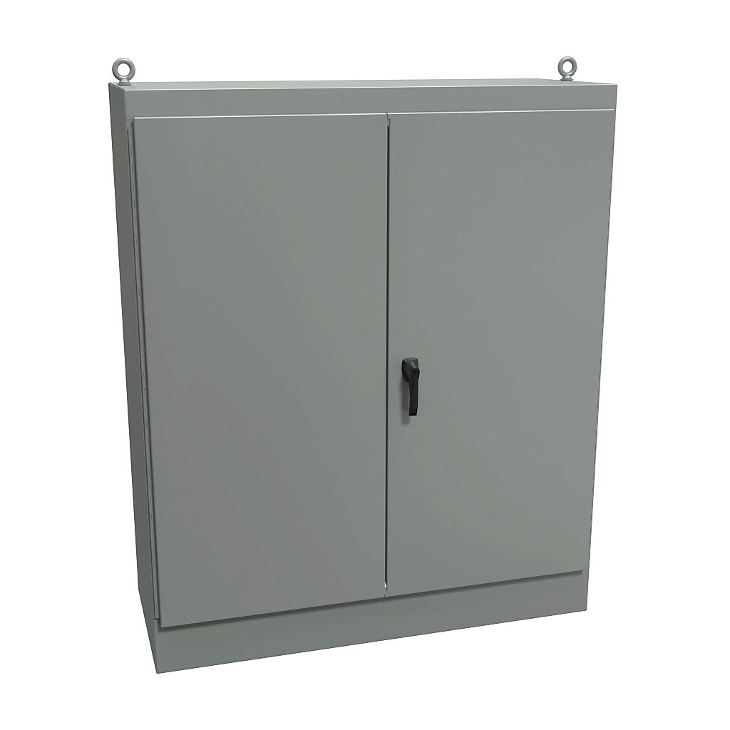 1418ZX24 - Hammond enclosure, NEMA 12, 72 x 60 x 24in (HxWxD), freestanding, carbon steel, ANSI 61 gray, powder coat finish, double-door, 3-point keylocking handle.