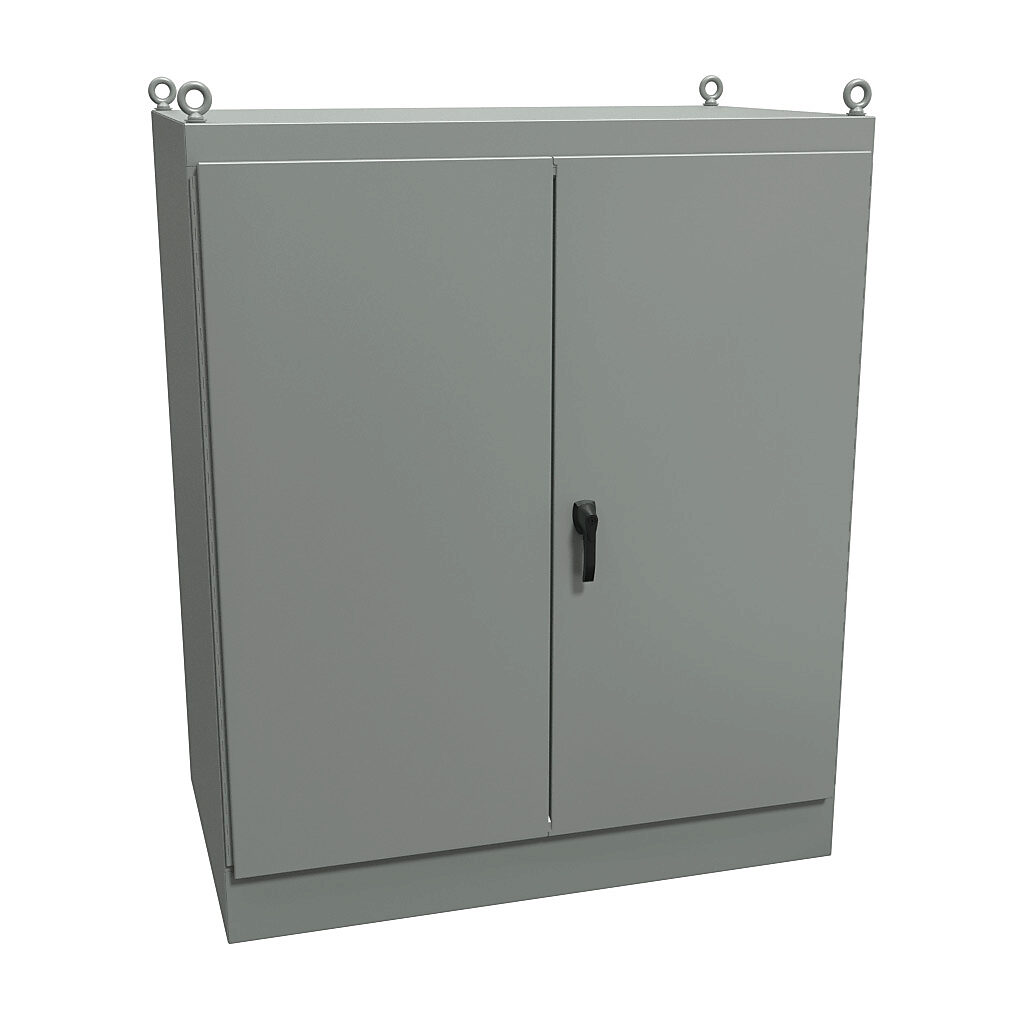 1418ZX36 - Hammond enclosure, NEMA 12, 72 x 60 x 36in (HxWxD), freestanding, carbon steel, ANSI 61 gray, powder coat finish, double-door, 3-point keylocking handle.