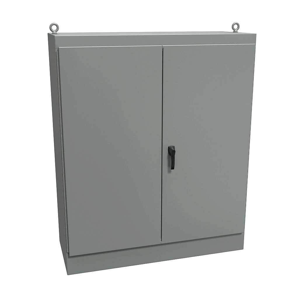 1418ZXD24 - Hammond enclosure, NEMA 12, 72 x 60 x 24in (HxWxD), freestanding, dual access, carbon steel, ANSI 61 gray, powder coat finish, double-door, 3-point keylocking handle.