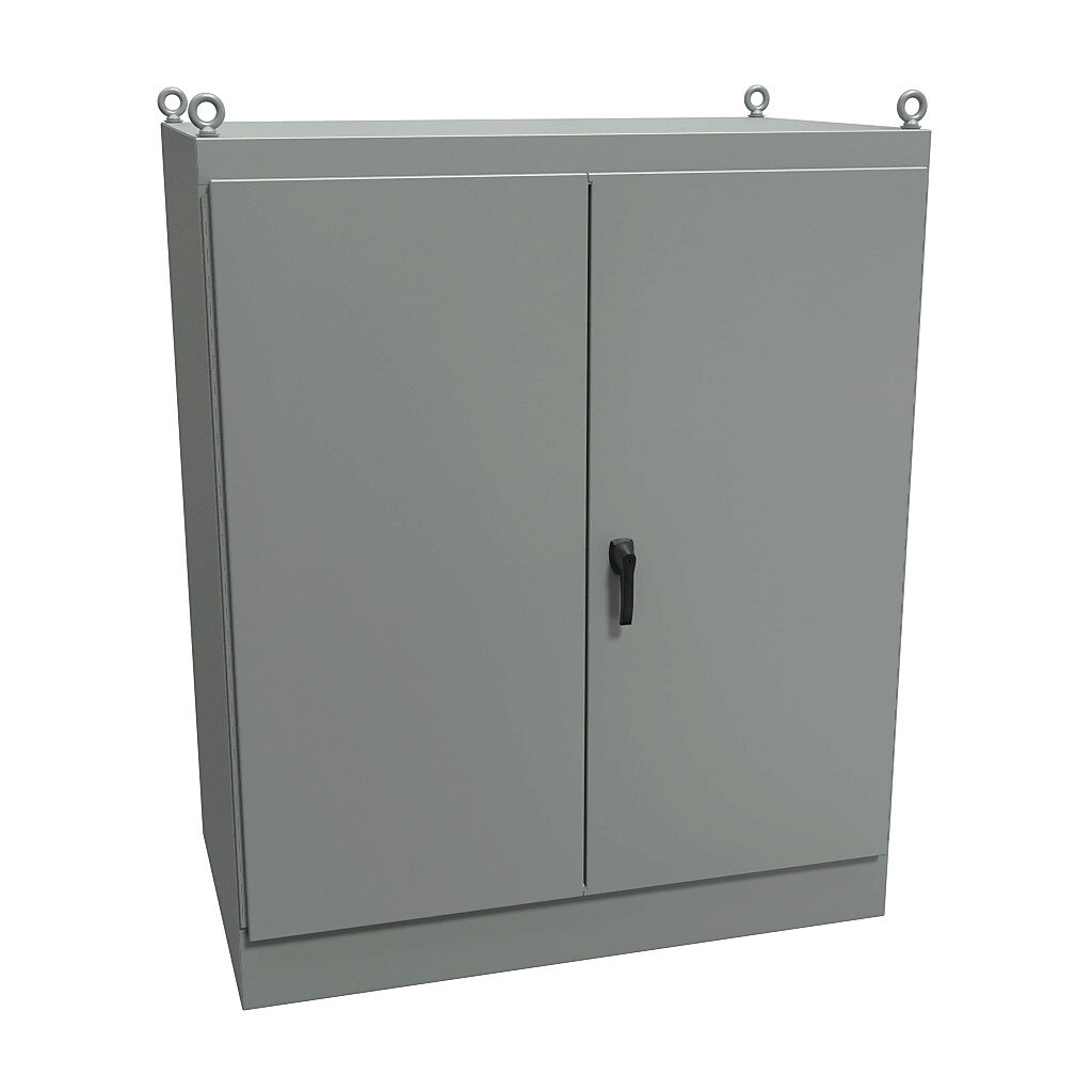 1418ZXD36 - Hammond enclosure, NEMA 12, 72 x 60 x 36in (HxWxD), freestanding, dual access, carbon steel, ANSI 61 gray, powder coat finish, double-door, 3-point keylocking handle.