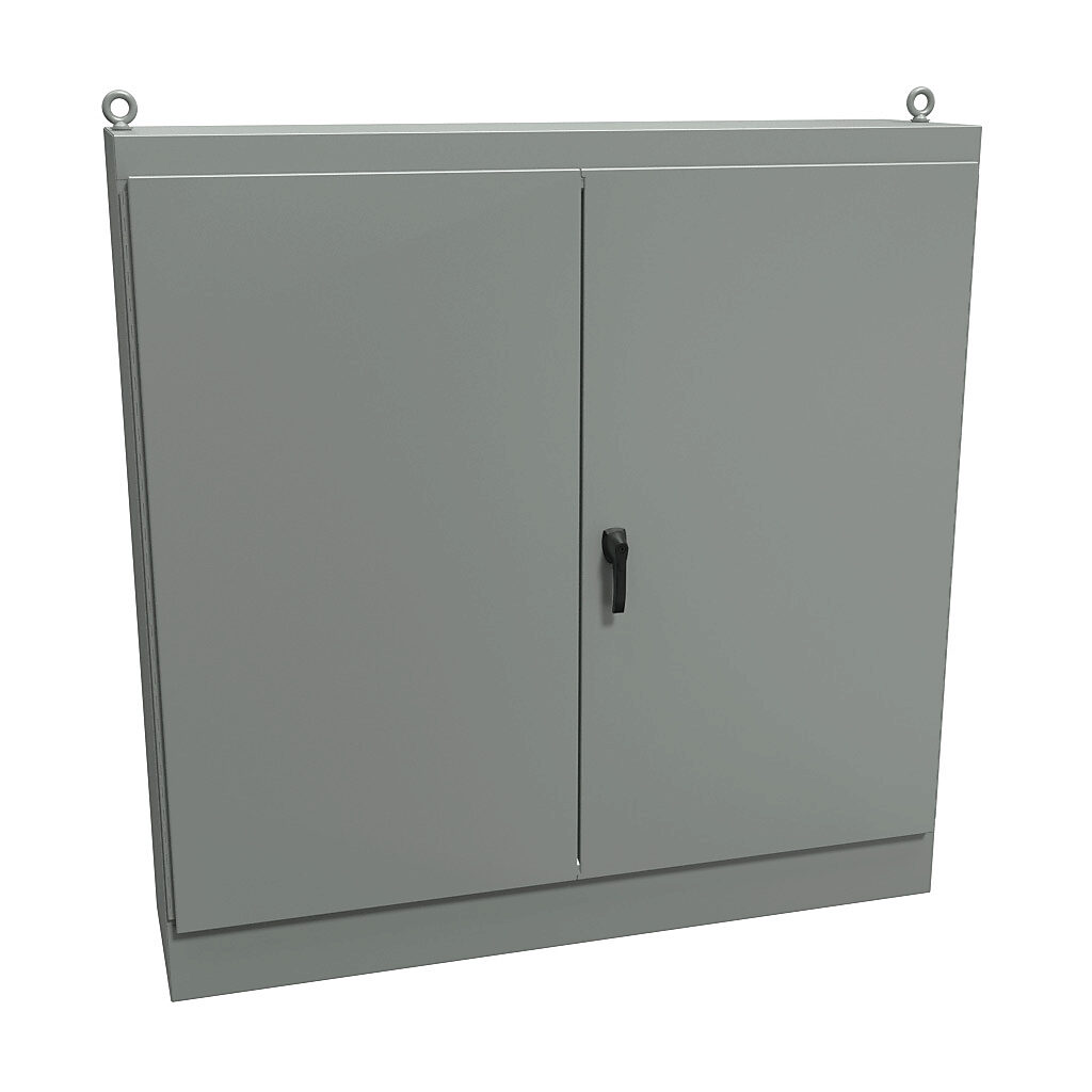 1418ZY18 - Hammond enclosure, NEMA 12, 72 x 72 x 18in (HxWxD), freestanding, carbon steel, ANSI 61 gray, powder coat finish, double-door, 3-point keylocking handle.