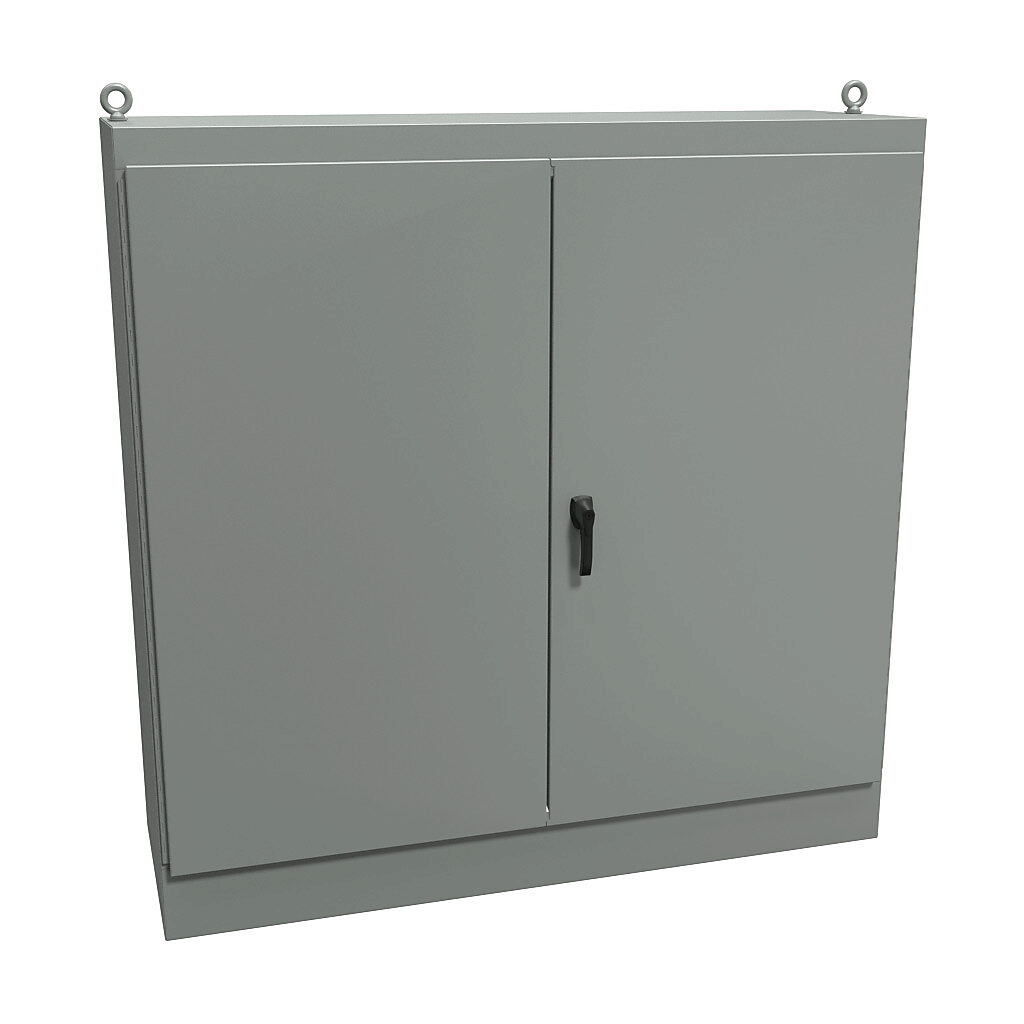 1418ZY24 - Hammond enclosure, NEMA 12, 72 x 72 x 24in (HxWxD), freestanding, carbon steel, ANSI 61 gray, powder coat finish, double-door, 3-point keylocking handle.