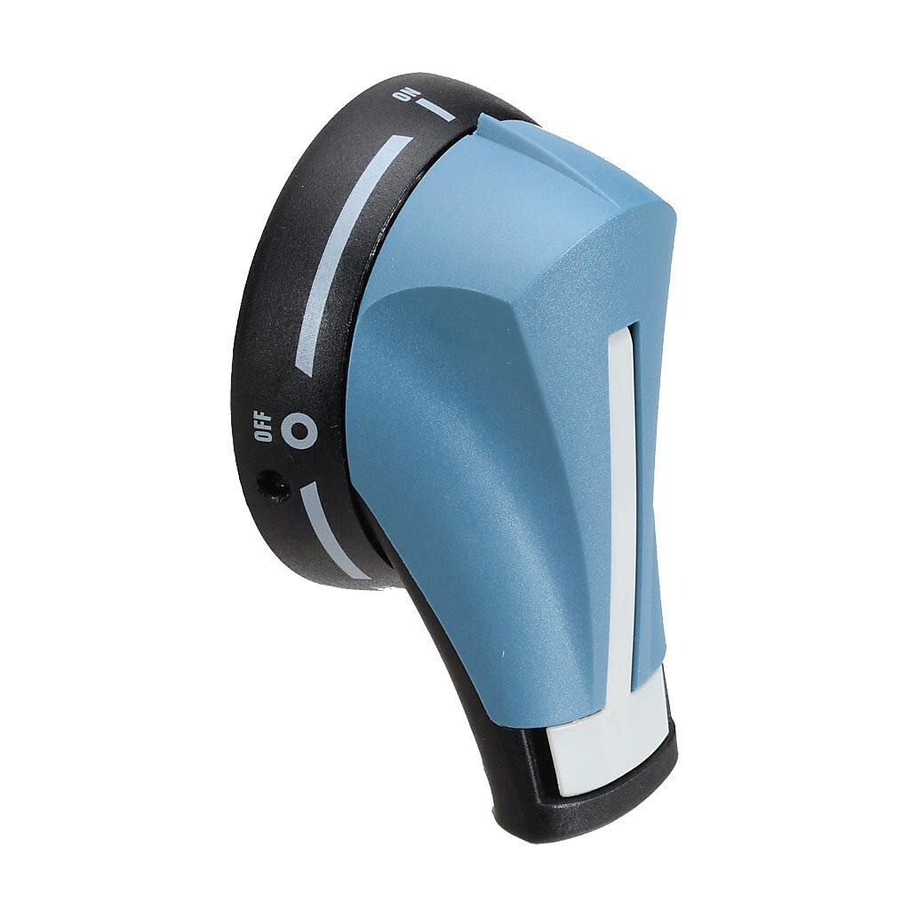 141D2115 - Socomec rotary handle, pistol, S1, black/blue, external front mount, 3-position, lockable in OFF only, defeatable, NEMA 4/4X, test function.