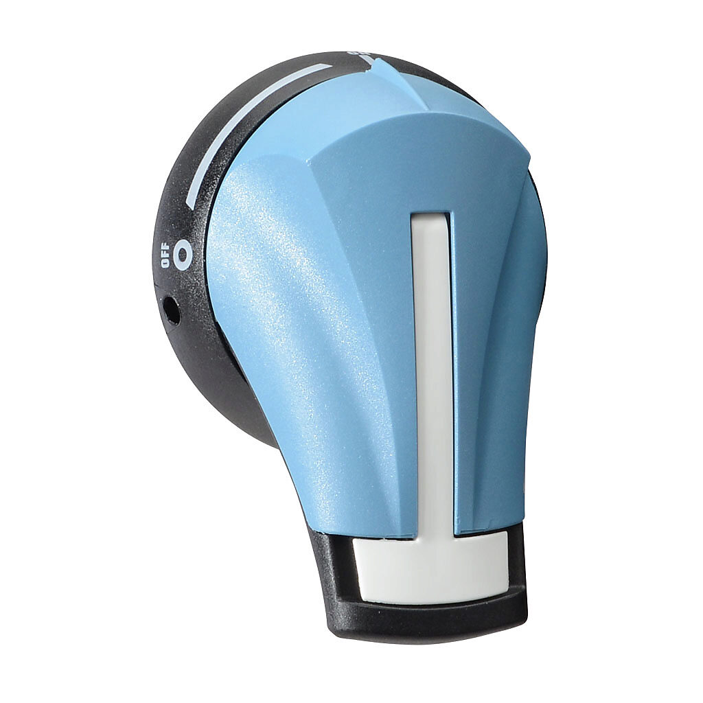 141F2111 - Socomec rotary handle, pistol, S1, black/blue, external front mount, 2-position, lockable in OFF only, defeatable, NEMA 1/3R/12.