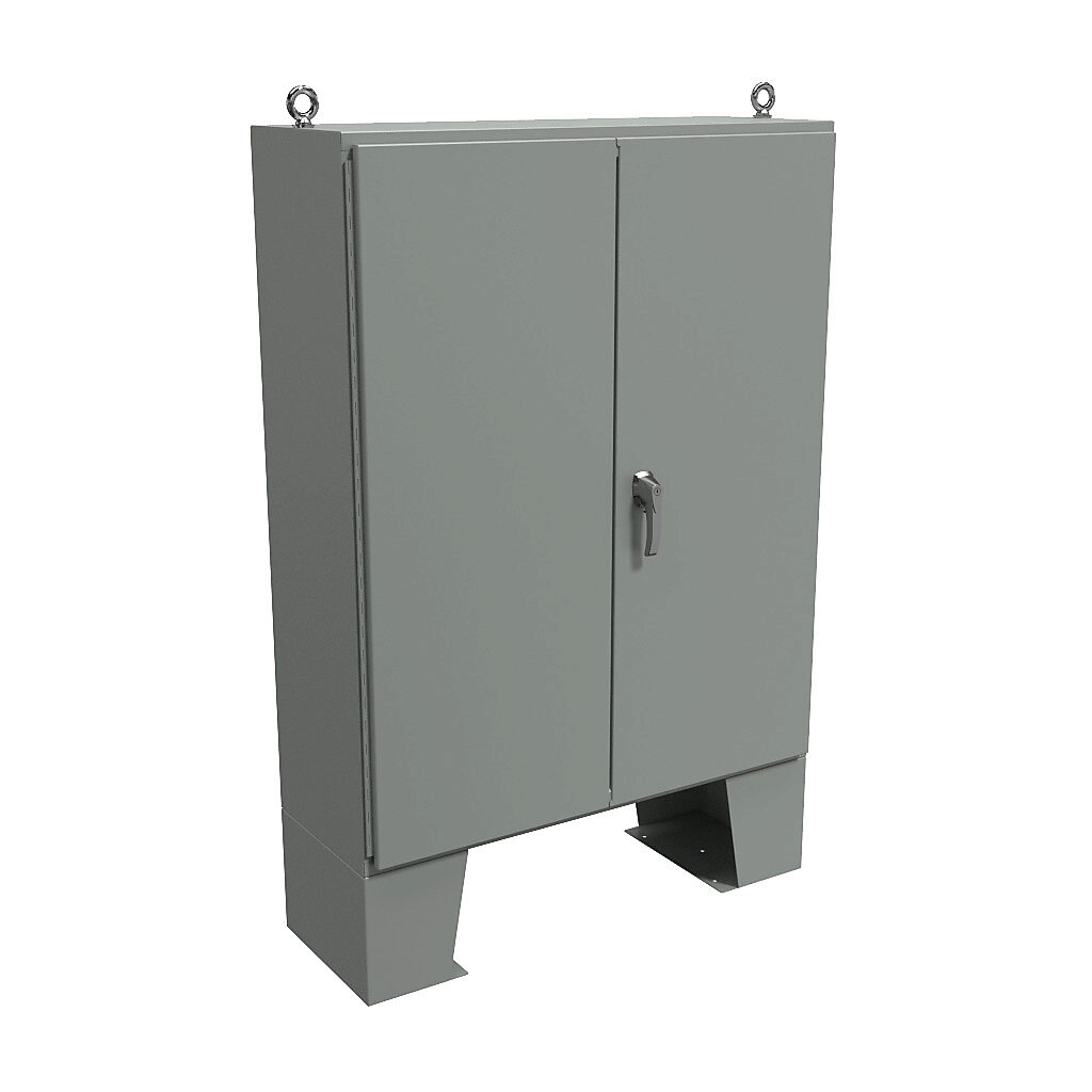 1422B16F - Hammond enclosure, NEMA 12, 60 x 48 x 16in (HxWxD), floor mount, carbon steel, ANSI 61 gray, powder coat finish, double-door, 3-point keylocking handle.