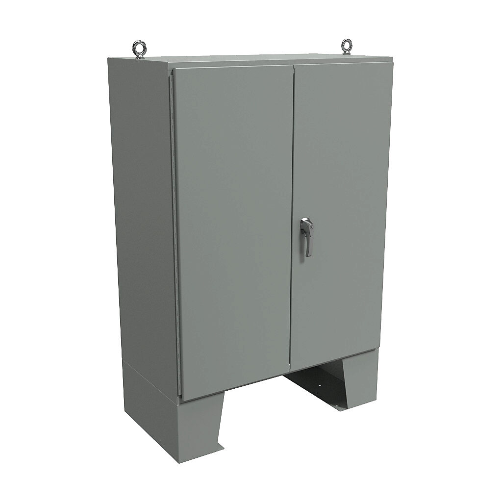 1422B24F - Hammond enclosure, NEMA 12, 60 x 48 x 24in (HxWxD), floor mount, carbon steel, ANSI 61 gray, powder coat finish, double-door, 3-point keylocking handle.