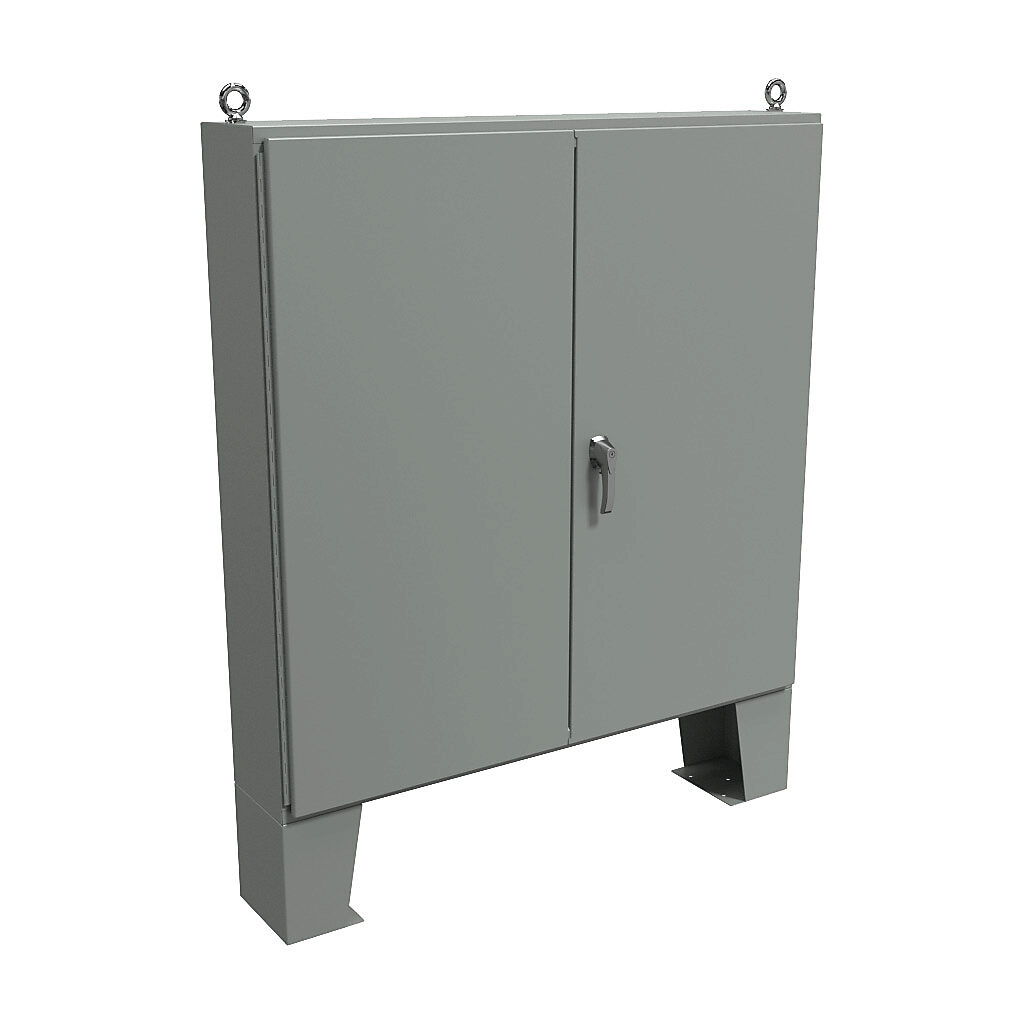 1422D10F - Hammond enclosure, NEMA 12, 60 x 60 x 10in (HxWxD), floor mount, carbon steel, ANSI 61 gray, powder coat finish, double-door, 3-point keylocking handle.