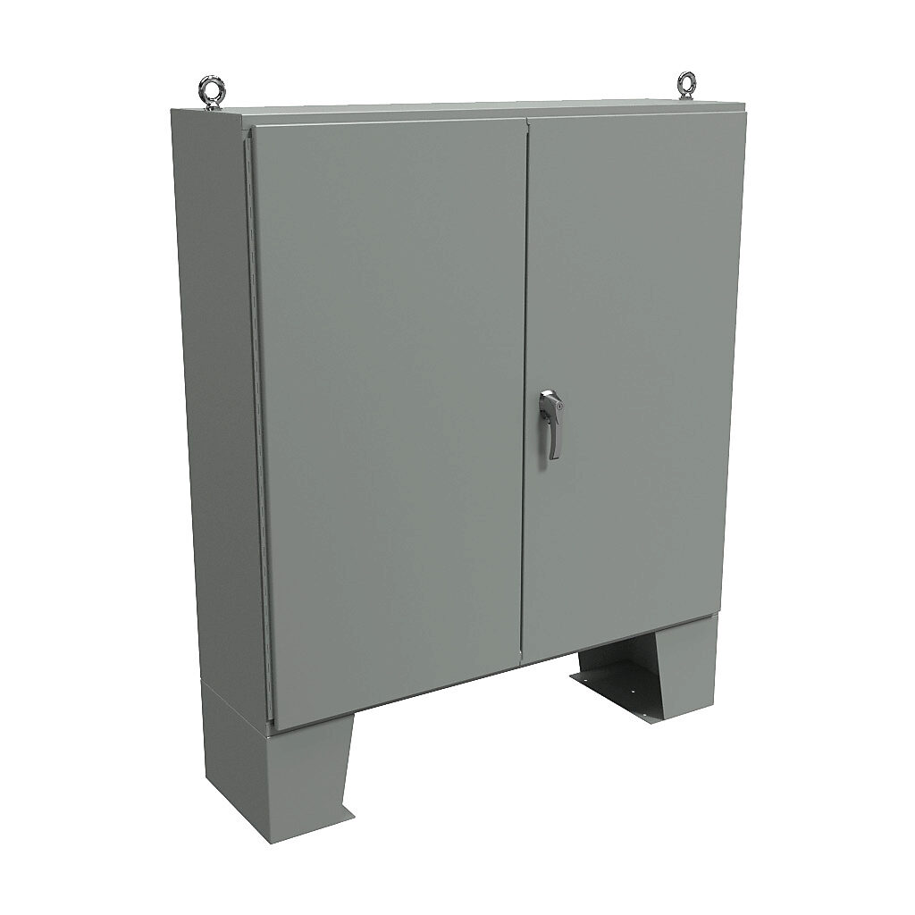 1422D16F - Hammond enclosure, NEMA 12, 60 x 60 x 16in (HxWxD), floor mount, carbon steel, ANSI 61 gray, powder coat finish, double-door, 3-point keylocking handle.