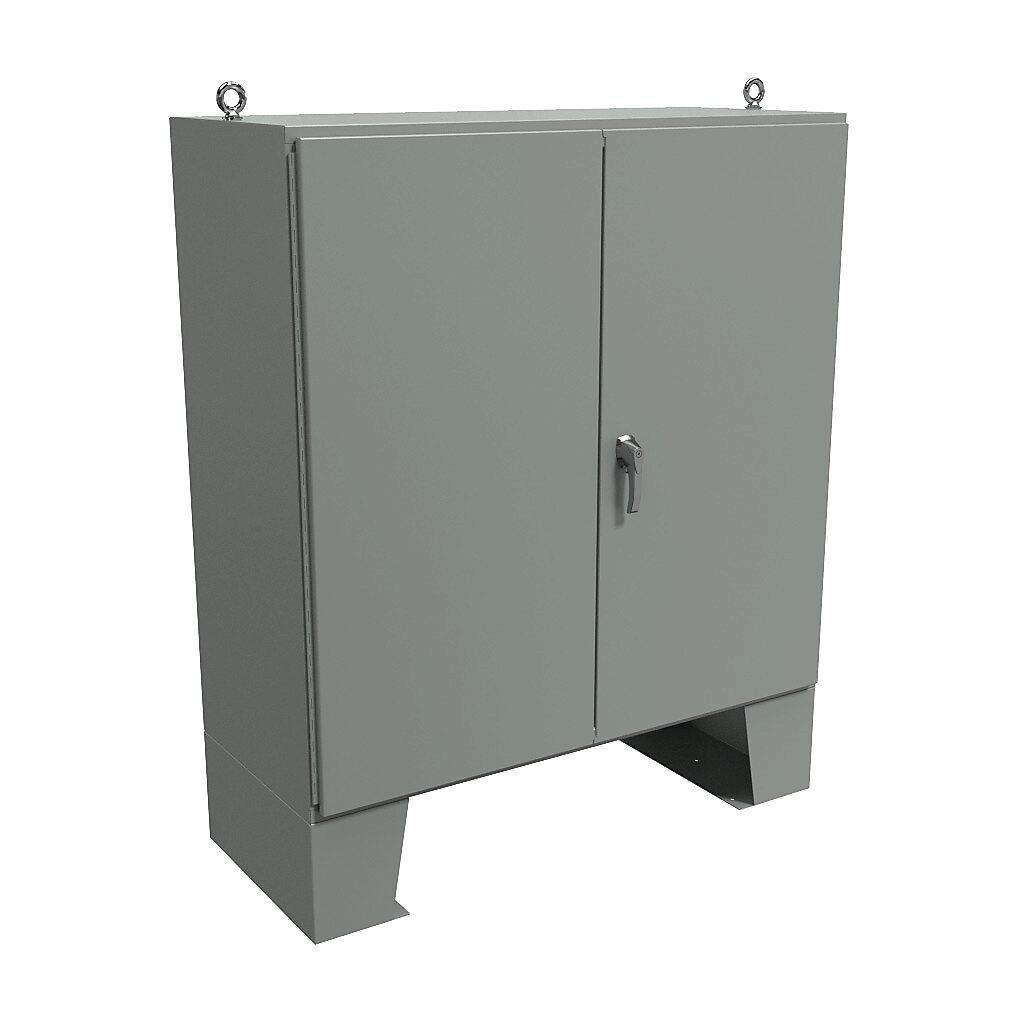 1422D24F - Hammond enclosure, NEMA 12, 60 x 60 x 24in (HxWxD), floor mount, carbon steel, ANSI 61 gray, powder coat finish, double-door, 3-point keylocking handle.