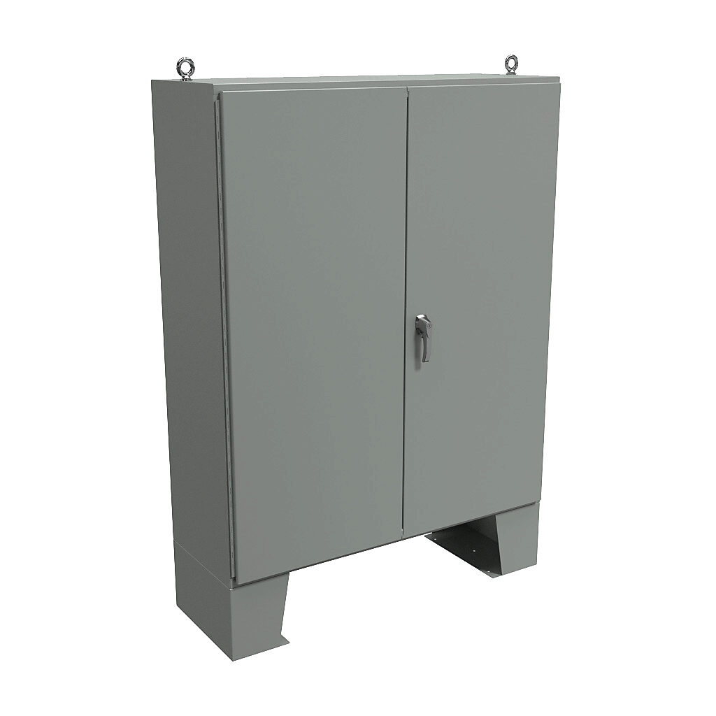 1422E20F - Hammond enclosure, NEMA 12, 72 x 60 x 20in (HxWxD), floor mount, carbon steel, ANSI 61 gray, powder coat finish, double-door, 3-point keylocking handle.