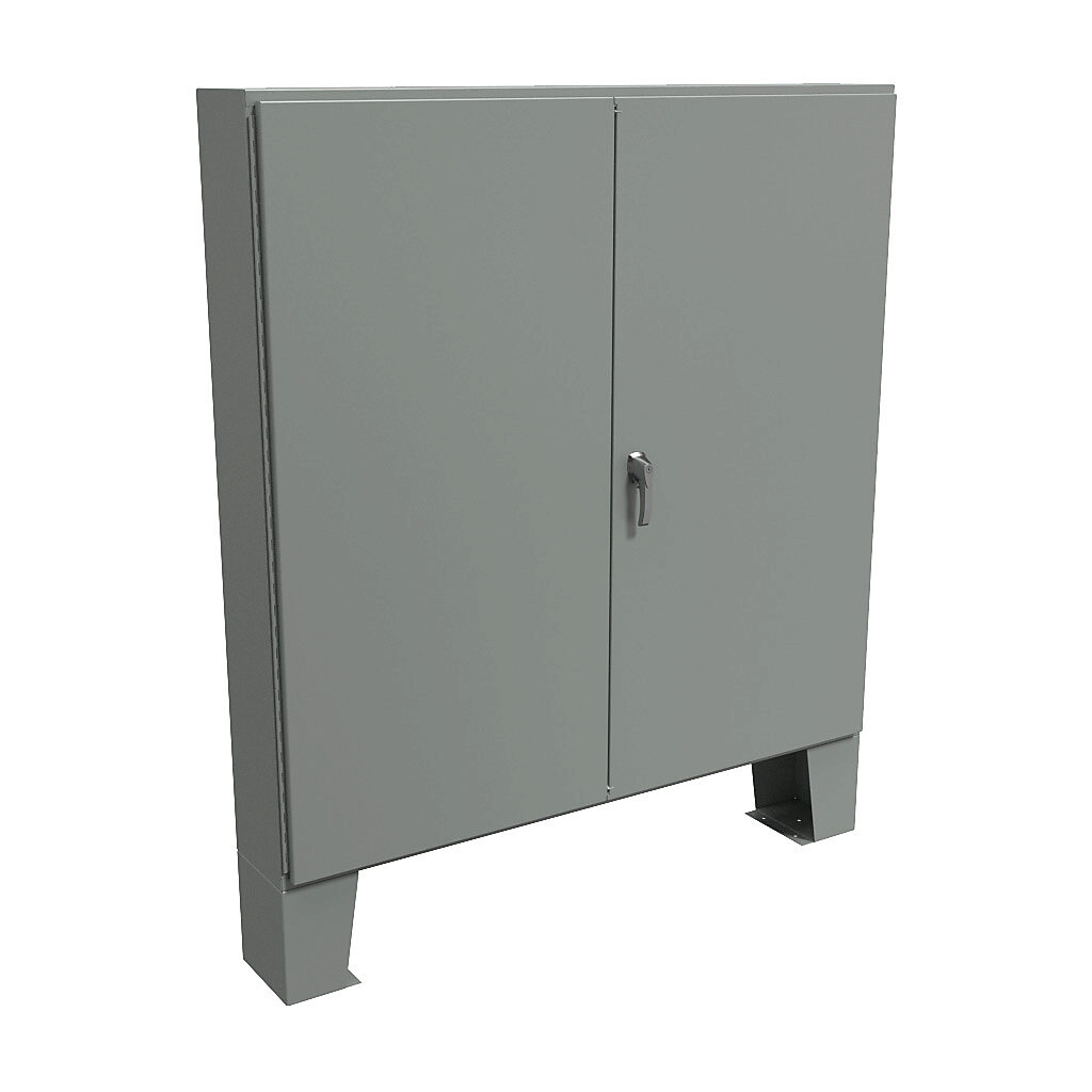 1422F10F - Hammond enclosure, NEMA 12, 72 x 72 x 10in (HxWxD), floor mount, carbon steel, ANSI 61 gray, powder coat finish, double-door, 3-point keylocking handle.