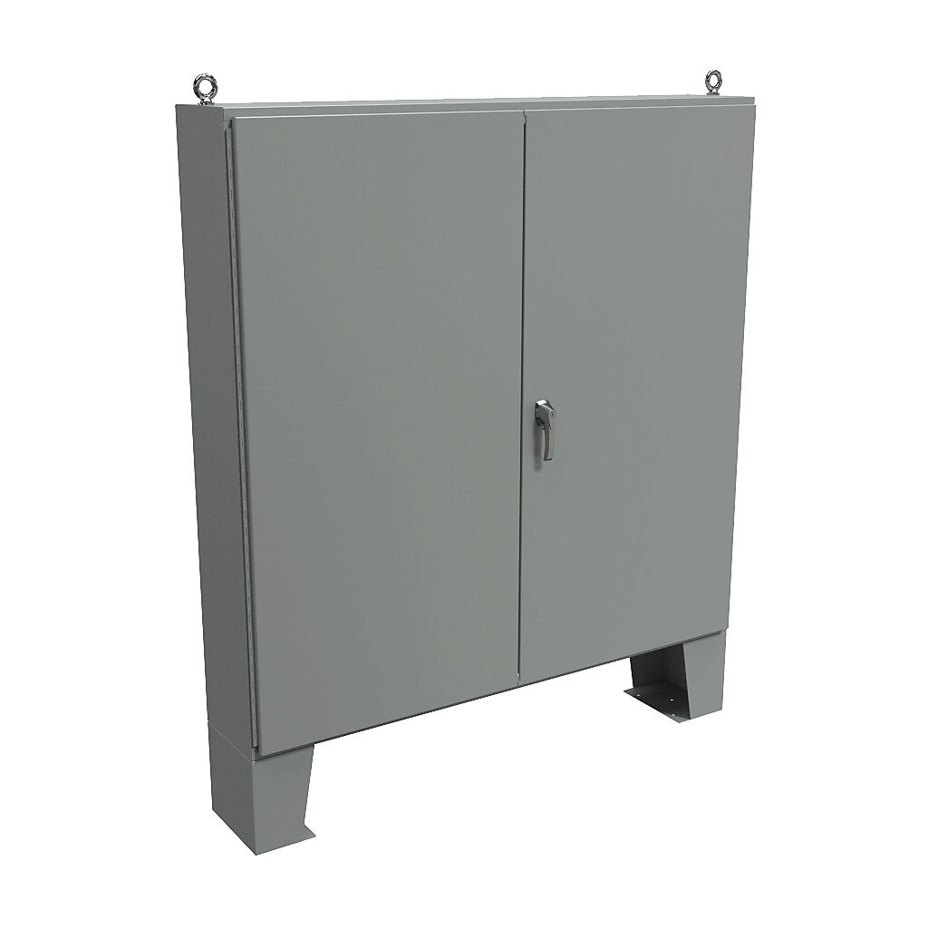 1422F12F - Hammond enclosure, NEMA 12, 72 x 72 x 12in (HxWxD), floor mount, carbon steel, ANSI 61 gray, powder coat finish, double-door, 3-point keylocking handle.