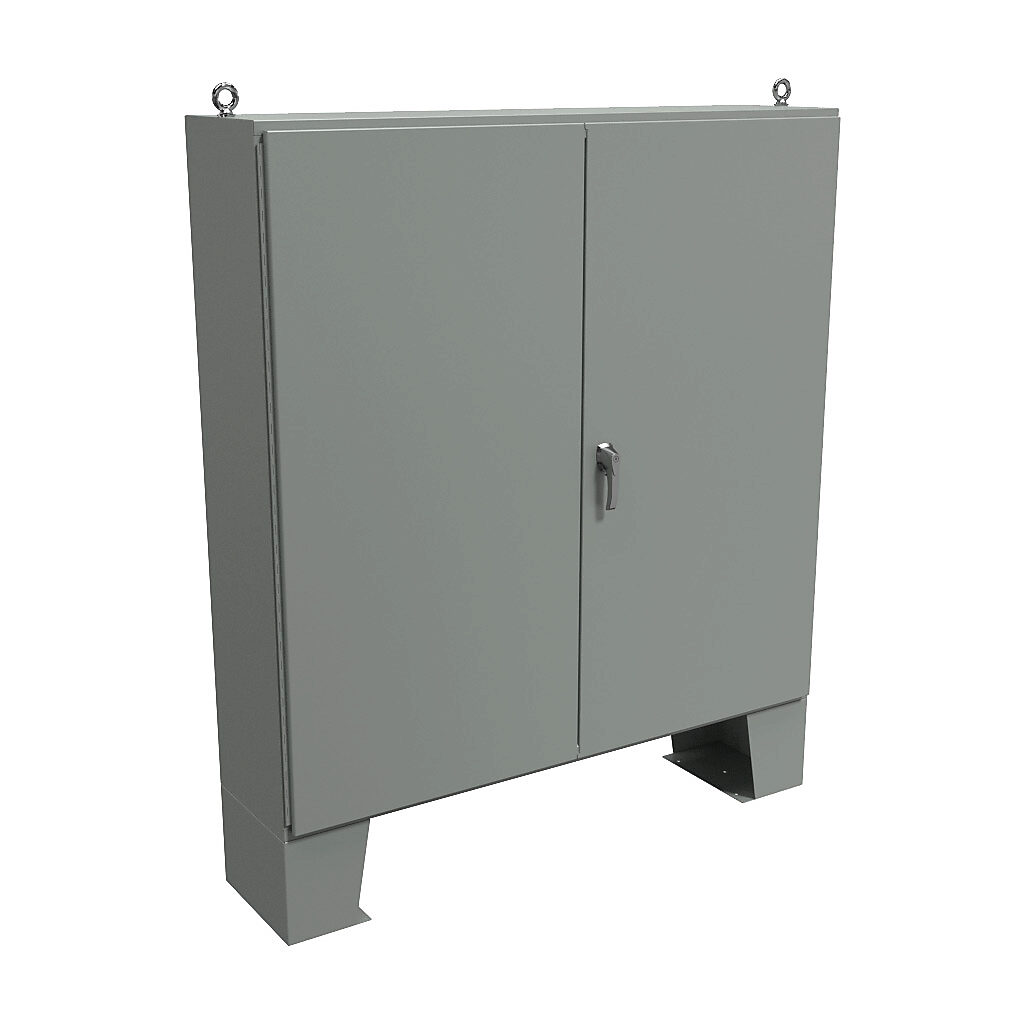 1422F16F - Hammond enclosure, NEMA 12, 72 x 72 x 16in (HxWxD), floor mount, carbon steel, ANSI 61 gray, powder coat finish, double-door, 3-point keylocking handle.