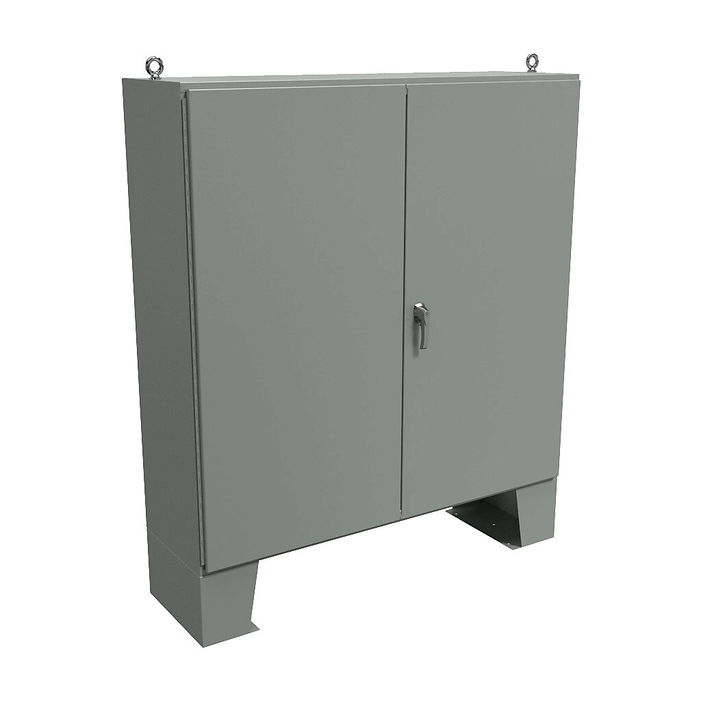 1422F20F - Hammond enclosure, NEMA 12, 72 x 72 x 20in (HxWxD), floor mount, carbon steel, ANSI 61 gray, powder coat finish, double-door, 3-point keylocking handle.