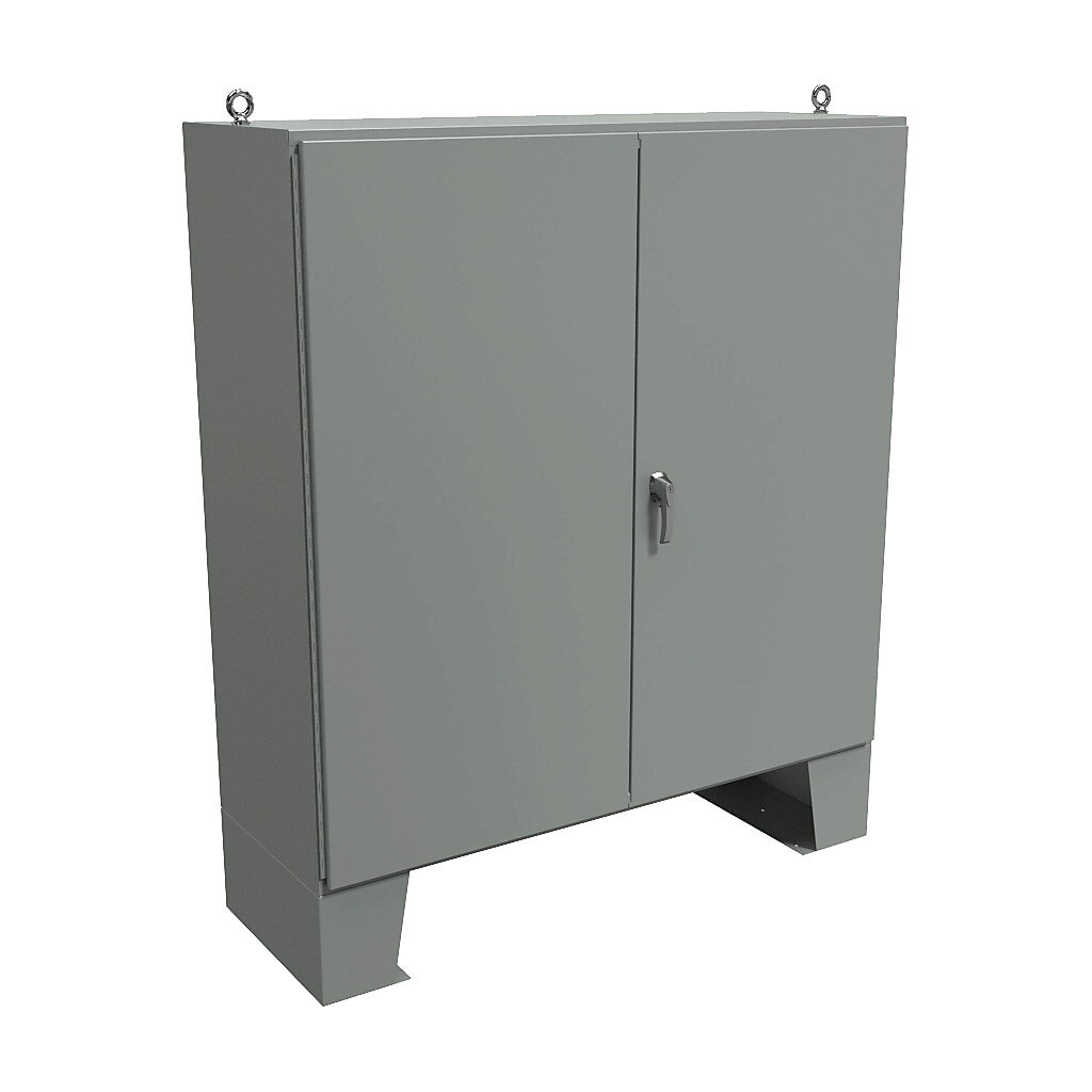 1422F24F - Hammond enclosure, NEMA 12, 72 x 72 x 24in (HxWxD), floor mount, carbon steel, ANSI 61 gray, powder coat finish, double-door, 3-point keylocking handle.
