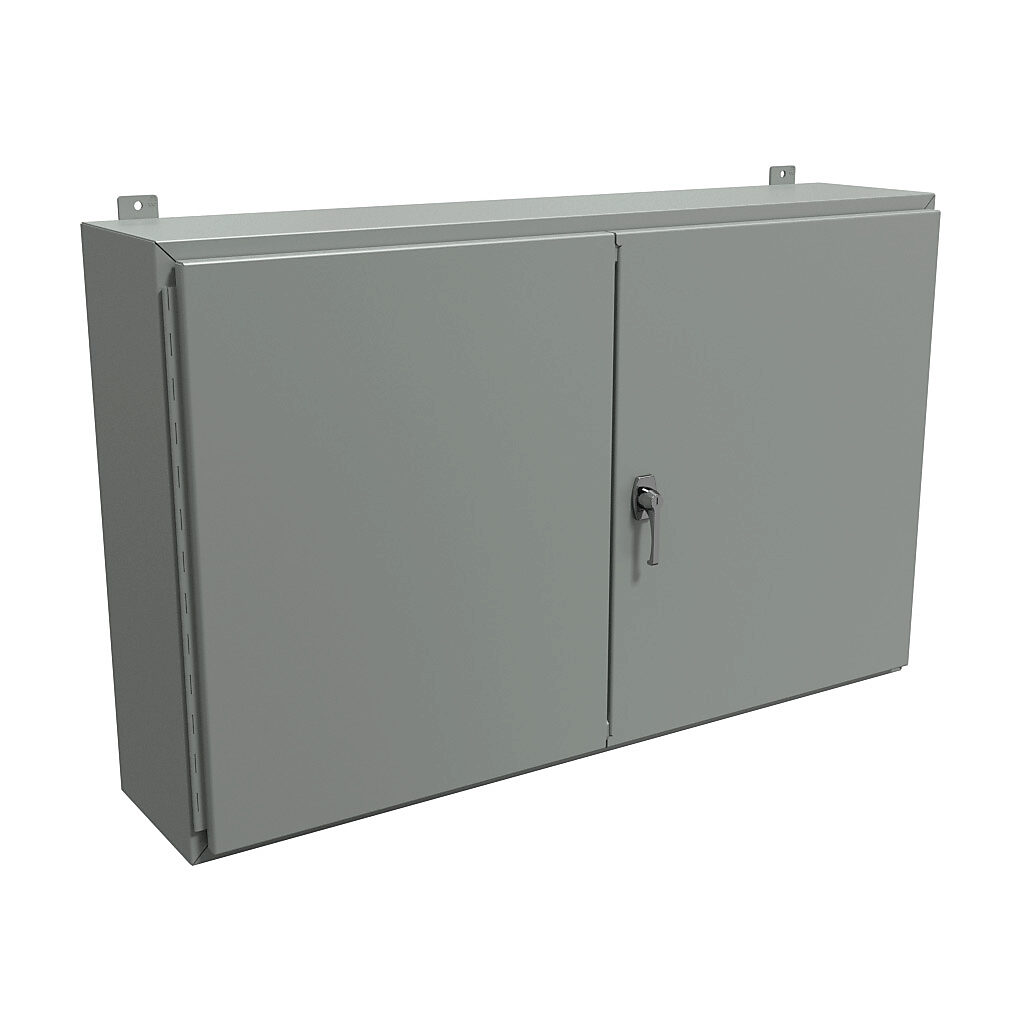 1422RW10 - Hammond enclosure, NEMA 12, 30 x 48 x 10in (HxWxD), wall mount, carbon steel, ANSI 61 gray, powder coat finish, double-door, 3-point keylocking handle.
