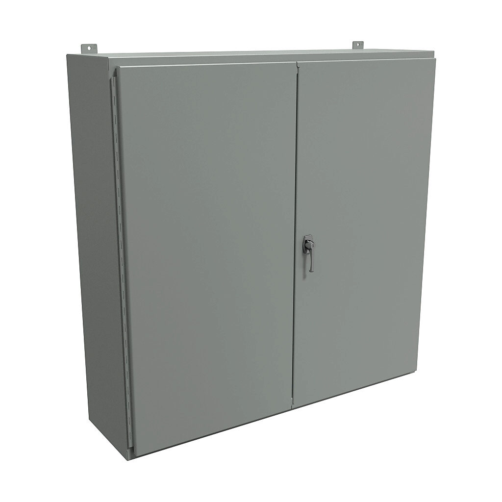 1422WW12 - Hammond enclosure, NEMA 12, 48 x 48 x 12in (HxWxD), wall mount, carbon steel, ANSI 61 gray, powder coat finish, double-door, 3-point keylocking handle.