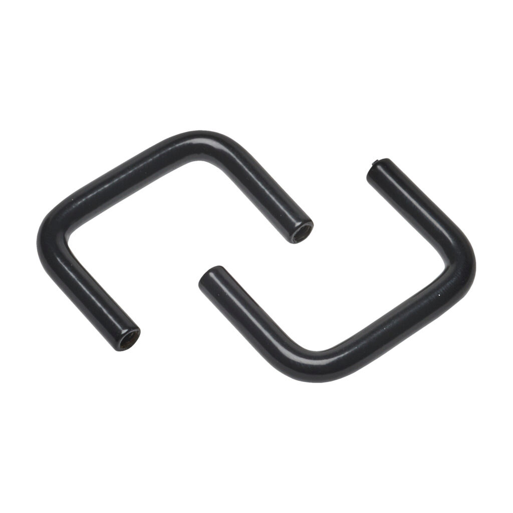 1427B2BK - Hammond pull handle, 1.25in, carbon steel, black. Package of 2. For use with Hammond RM1UxxxxxBK enclosures. Mounting hardware included.
