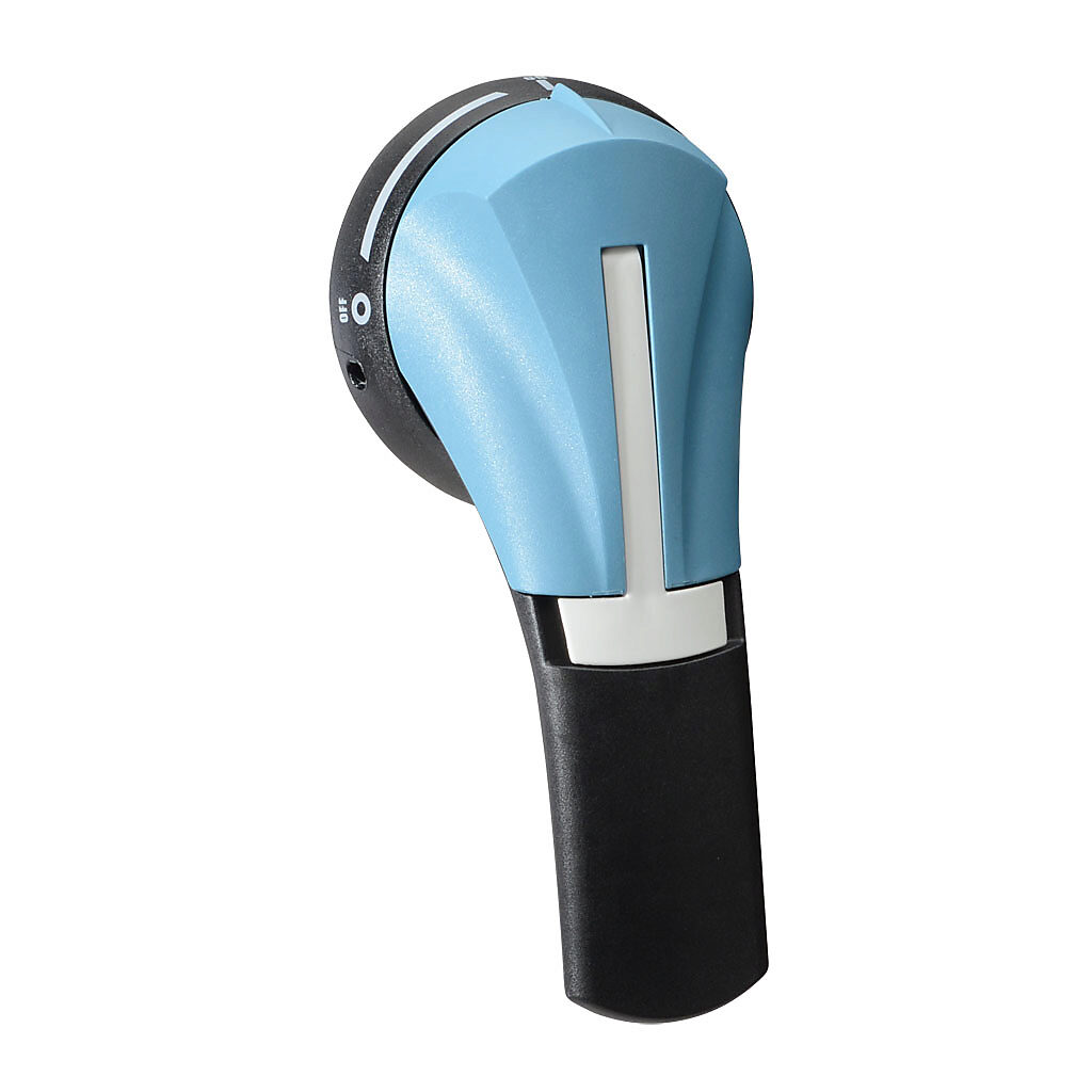 142F2111 - Socomec rotary handle, pistol, S2, black/blue, external front mount, 2-position, lockable in OFF only, defeatable, NEMA 1/3R/12.